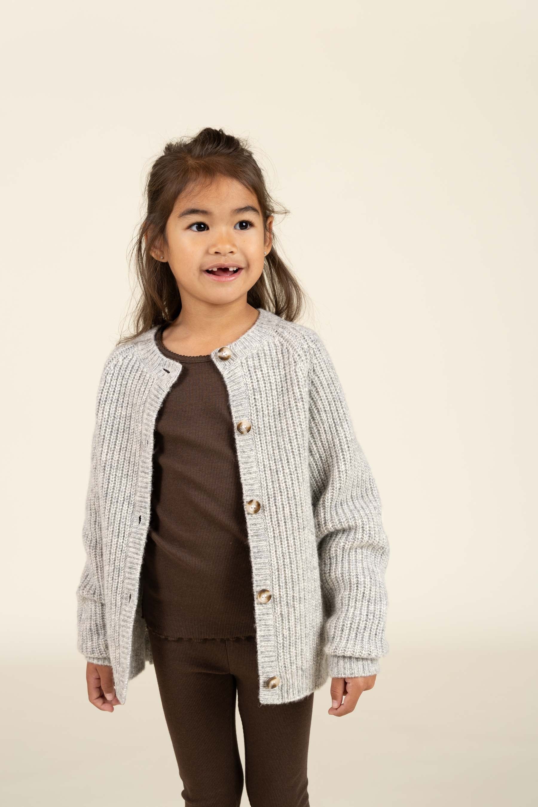 unisex Cardigan i Uldmix - Kids - Grey Melange | 100746 Cork