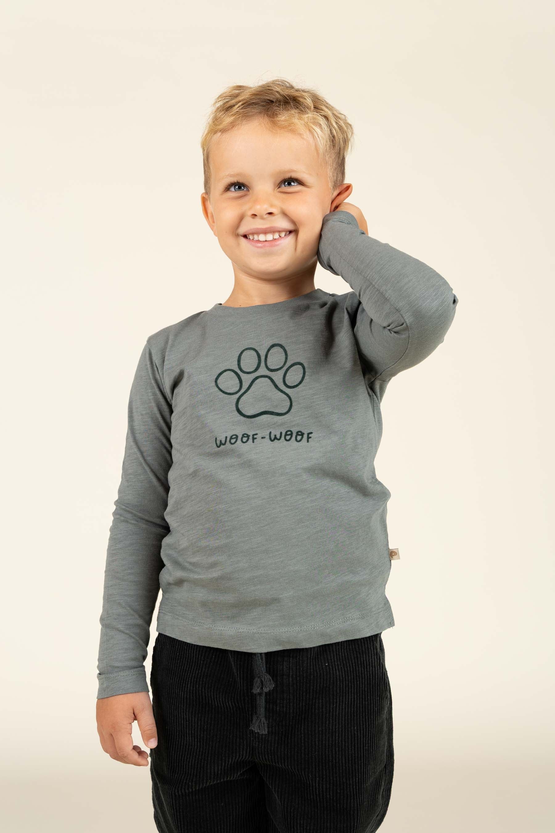 Langærmet T-shirt i Slub Jersey - Kids - Dusty Dark Green | 100834 Kevin
