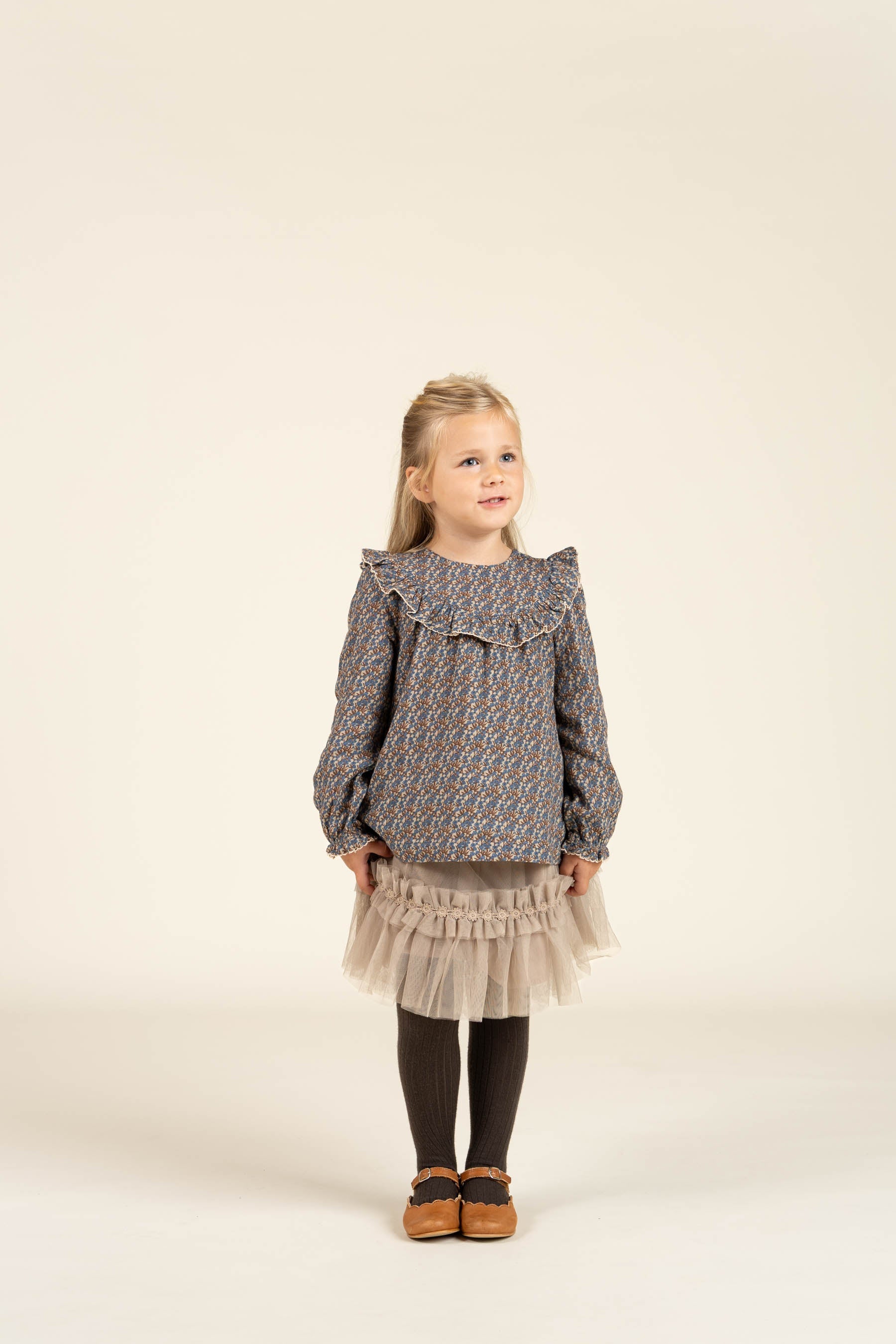 Vendbar Bluse i Printet Bomuld - Kids - Blue / Brown | 100729 Maggie