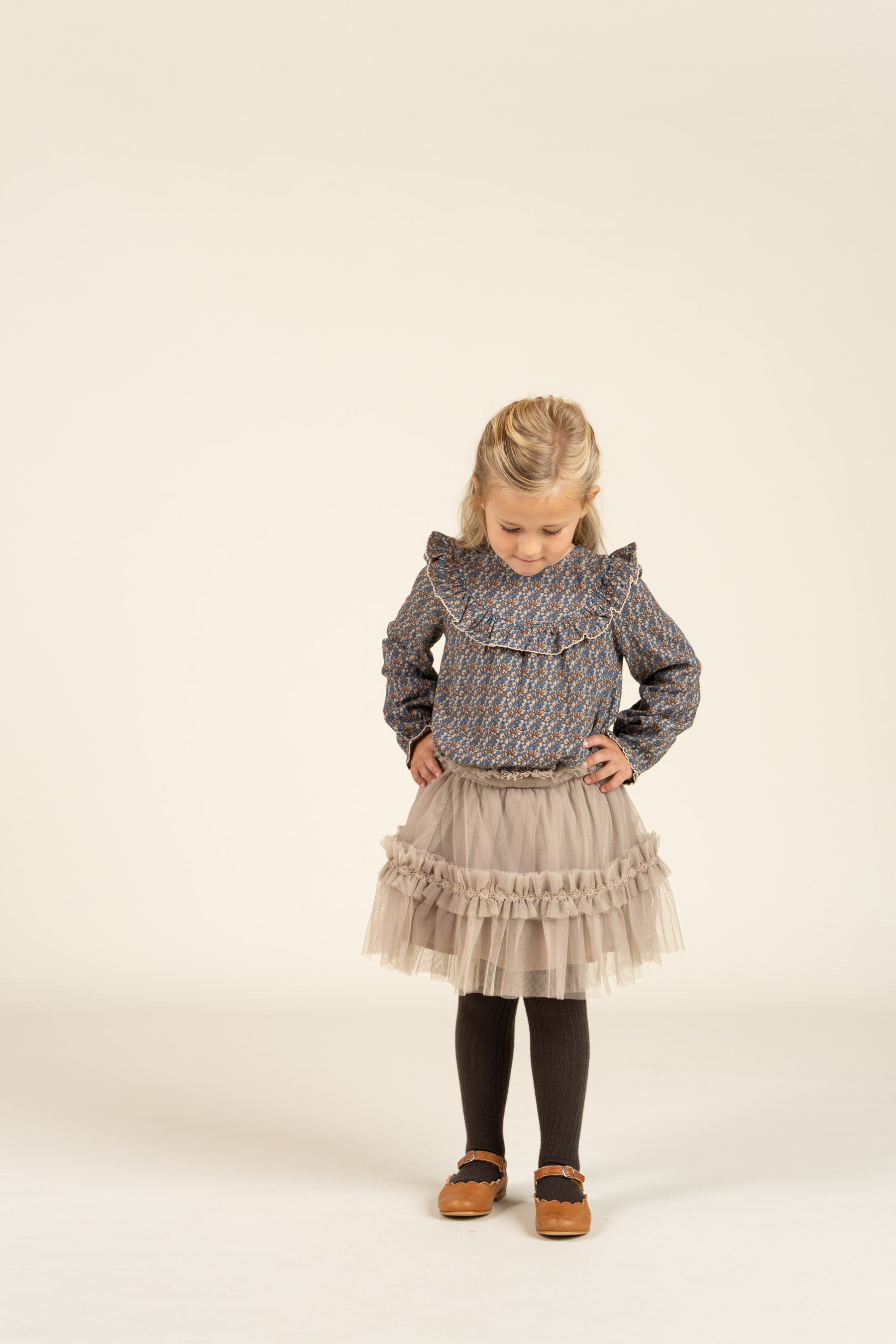 Vendbar Bluse i Printet Musselin - Kids - Blue / Brown | 100729 Maggie