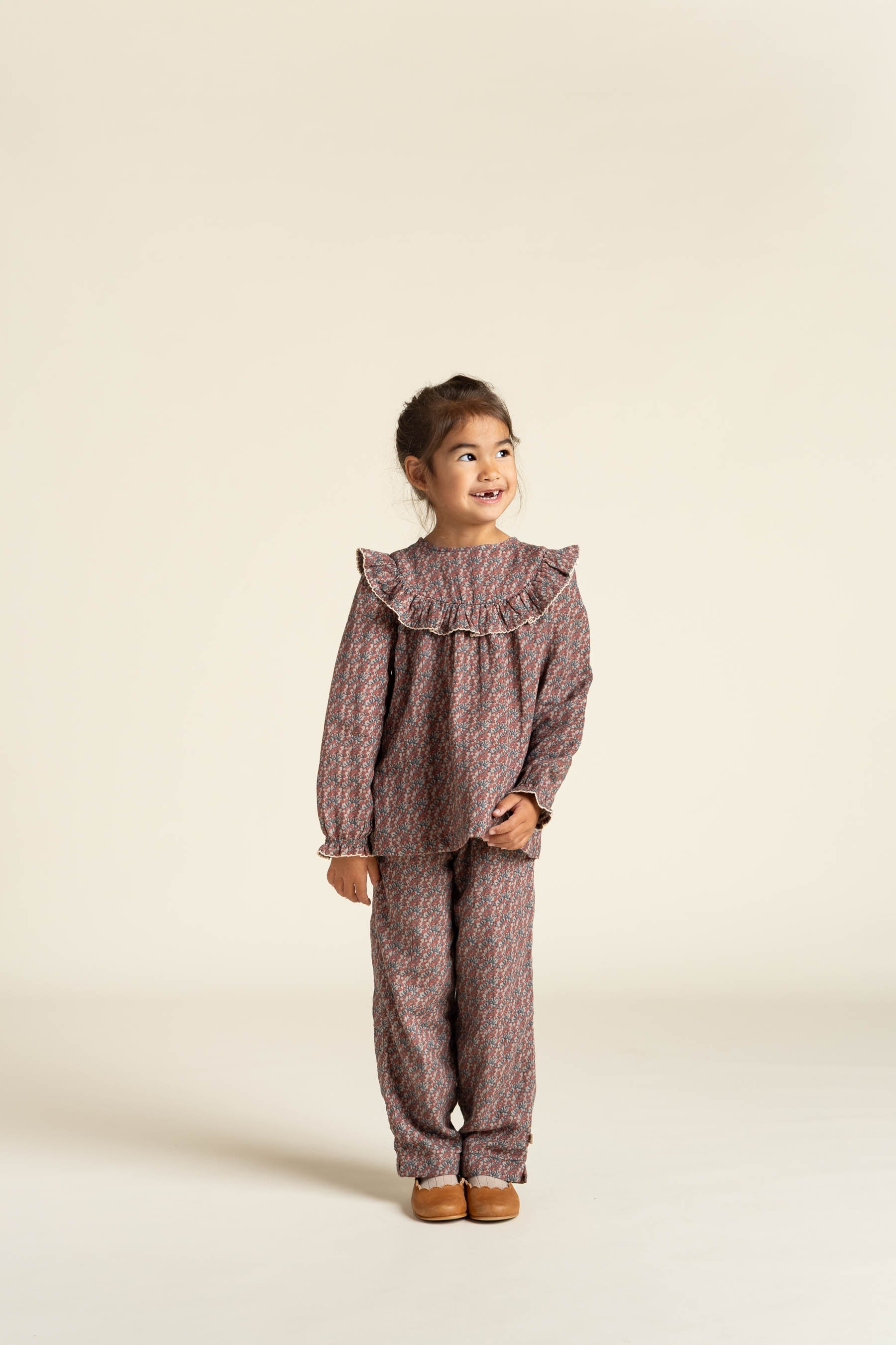 Vendbar Bluse i Printet Musselin - Kids - Rose / Green | 100731 Maggie