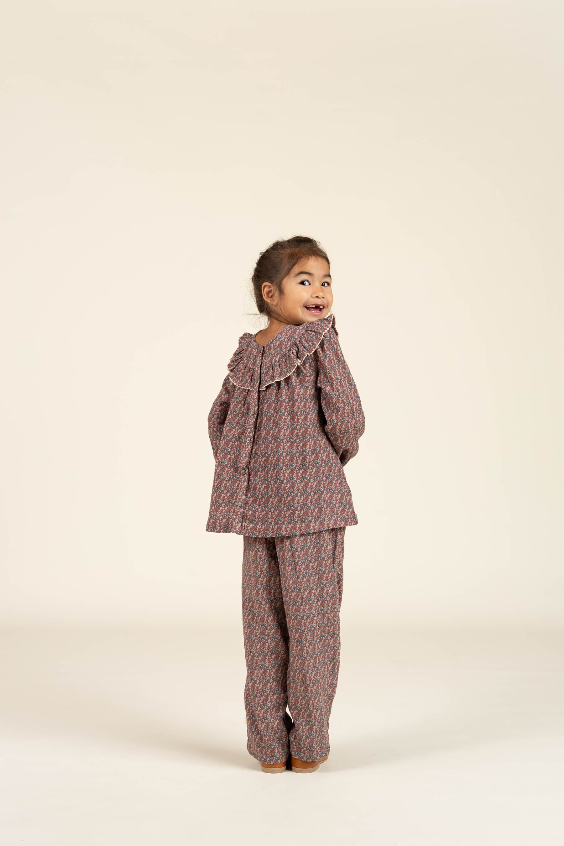 Vendbar Bluse i Printet Bomuld - Kids - Rose / Green | 100731 Maggie