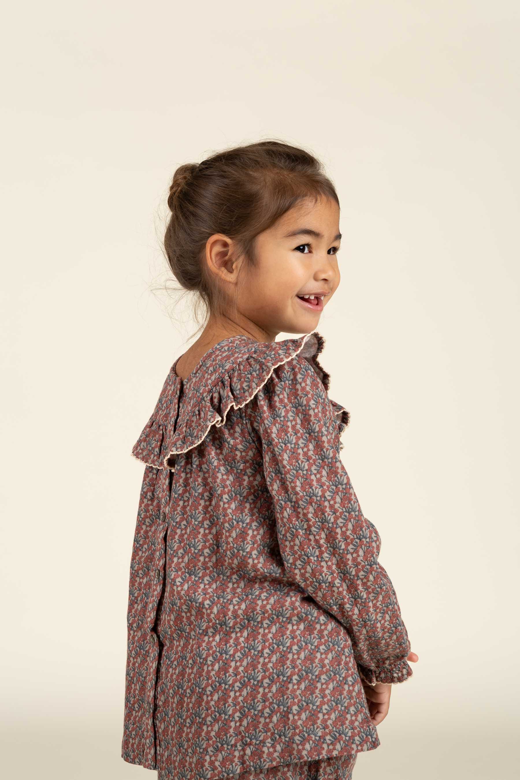 Vendbar Bluse i Printet Musselin - Kids - Rose / Green | 100731 Maggie