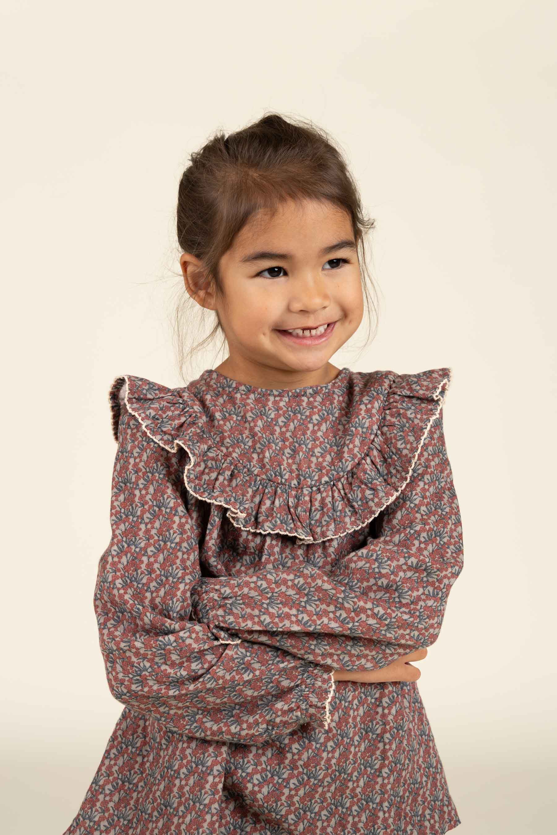 Vendbar Bluse i Printet Musselin - Kids - Rose / Green | 100731 Maggie