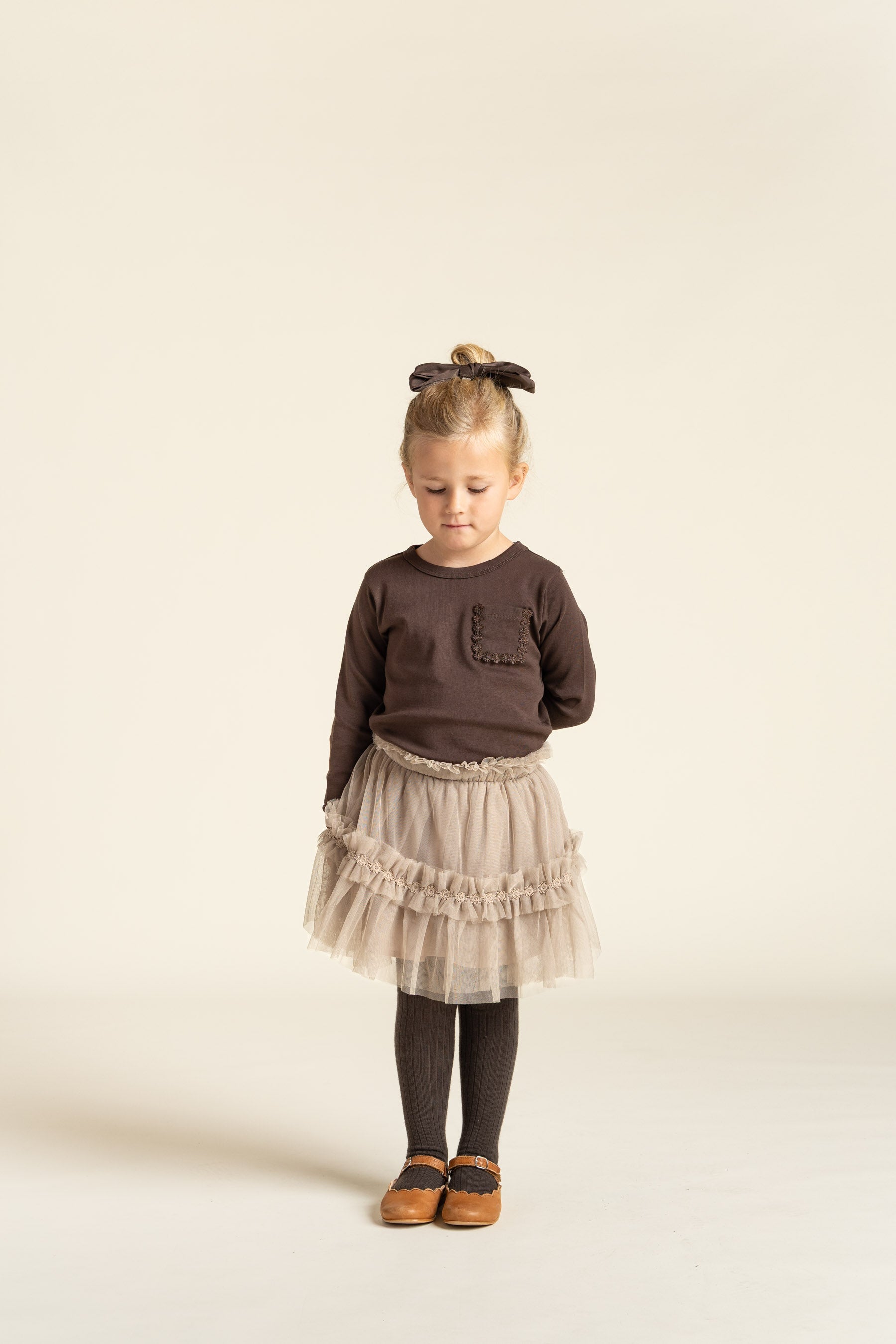 Langærmet T-shirt med brystlomme - Kids - Chocolate | 100870 Sienna