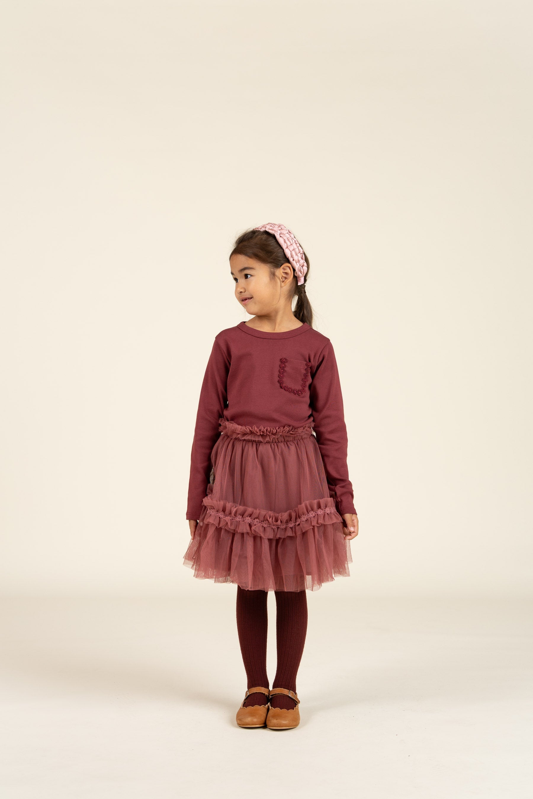 Langærmet T-shirt med brystlomme - Kids - Burgundy | 100868 Sienna