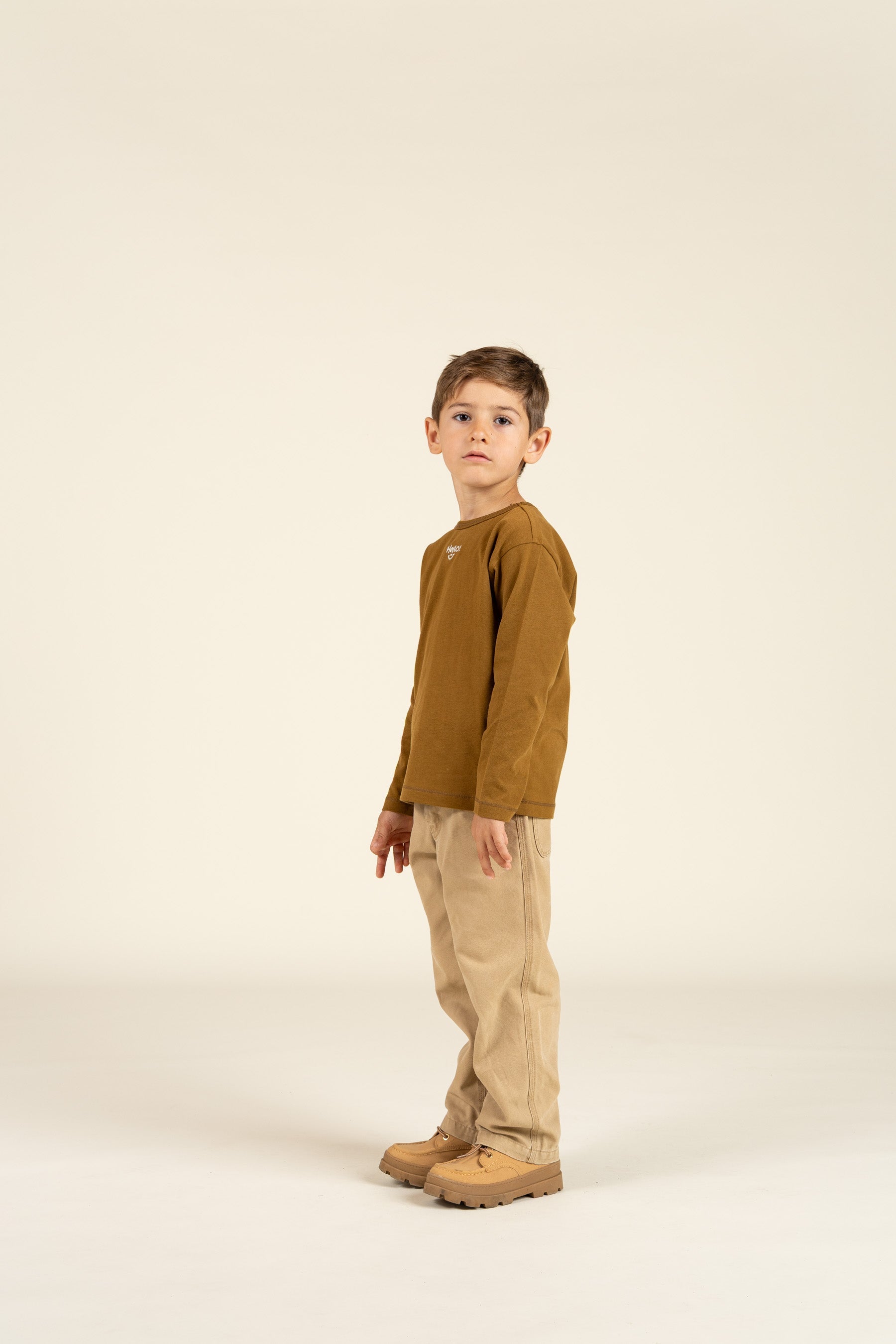 Langærmet T-shirt med Broderi - Kids - Walnut | 100854 Brandon