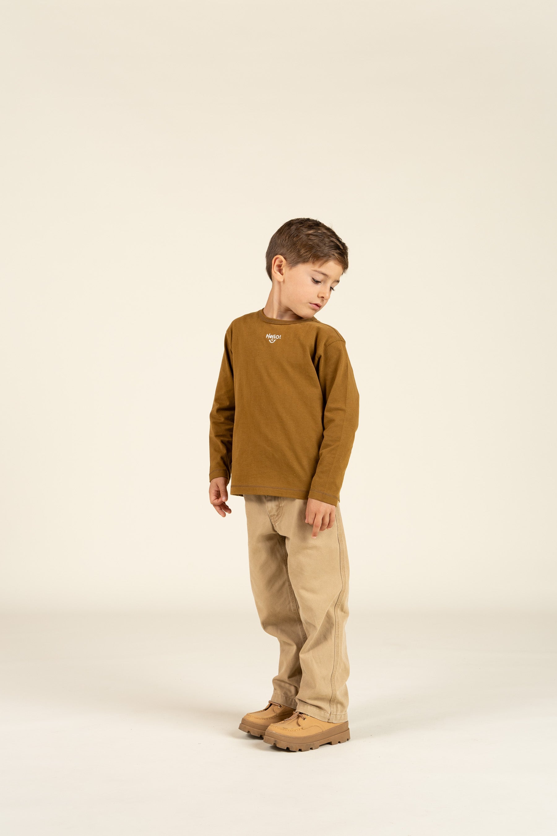 Langærmet T-shirt med Broderi - Kids - Walnut | 100854 Brandon