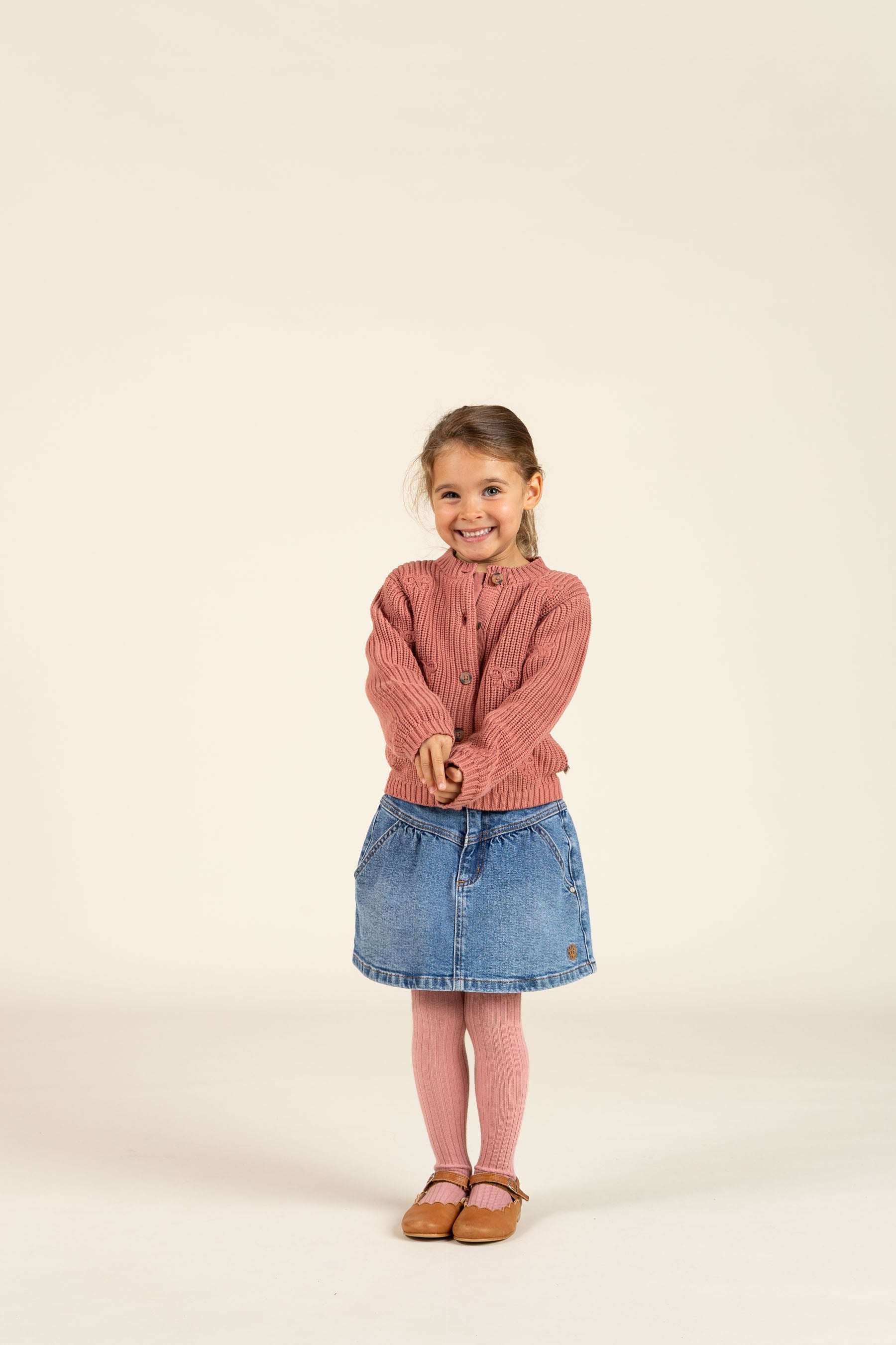 Cardigan i bomuldsstrik med sløjfer - Tween - Old Rose | 100793 Freya