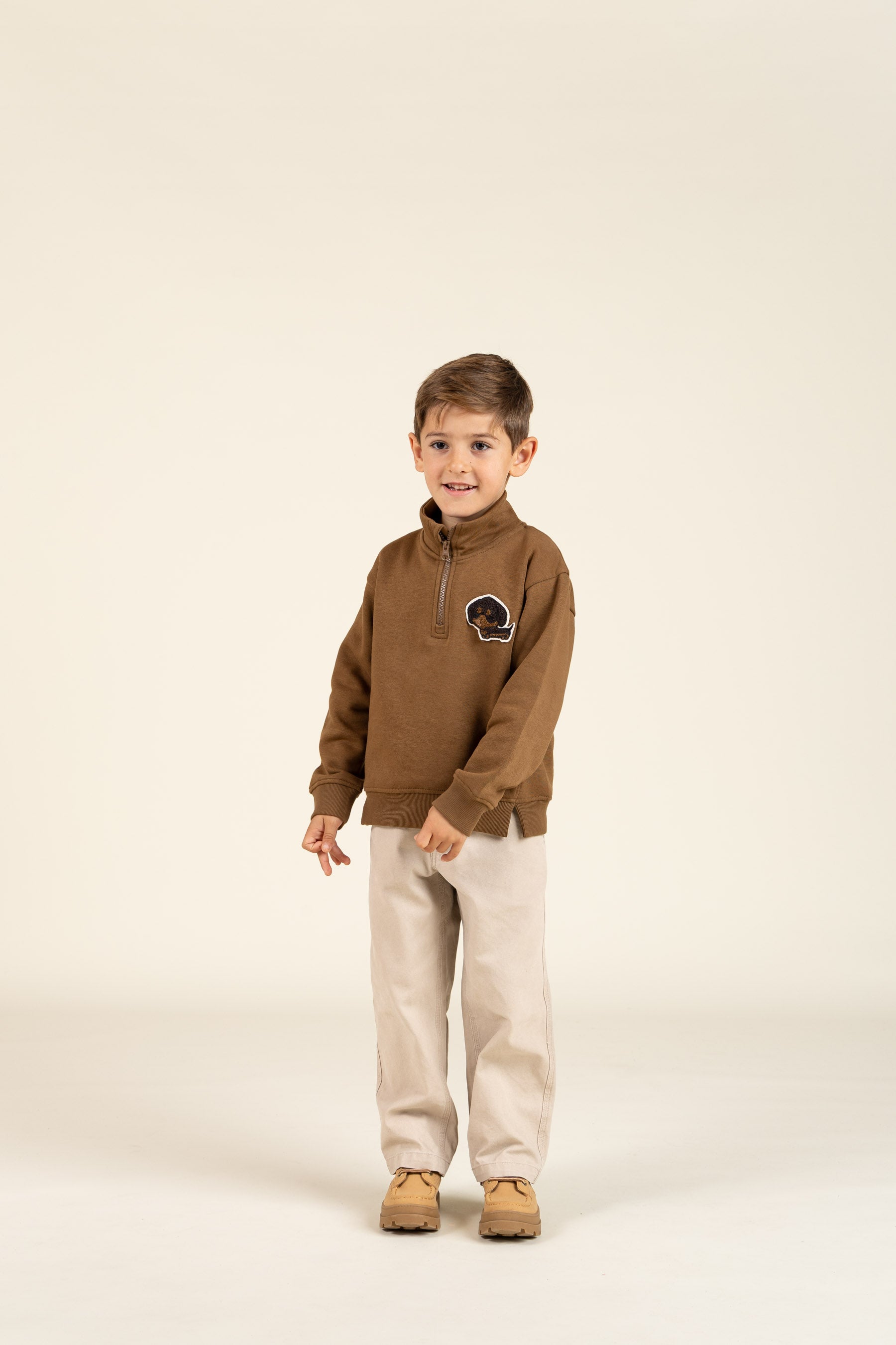 Sweatshirt med kort lynlås - Kids - Coffee | 100808 Tristan