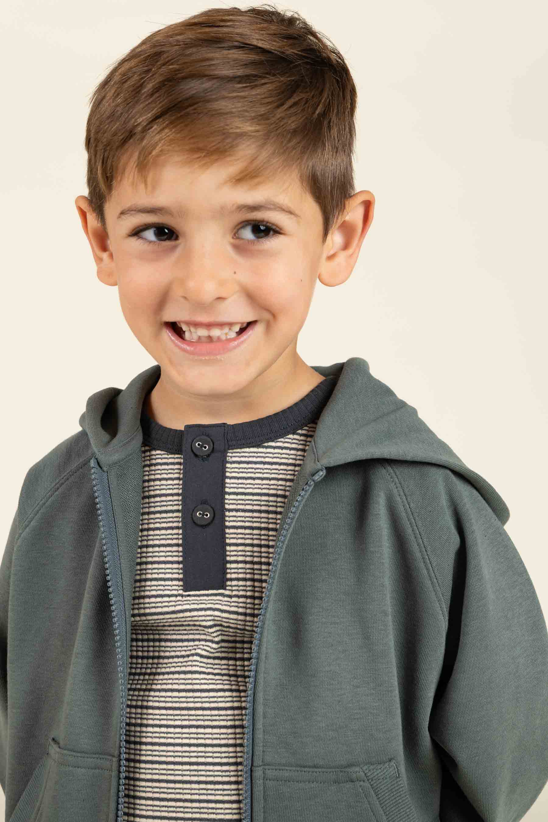 Langærmet T-shirt i Bomuldsrib - Kids - Forest Green Stripe | 100562 Manson