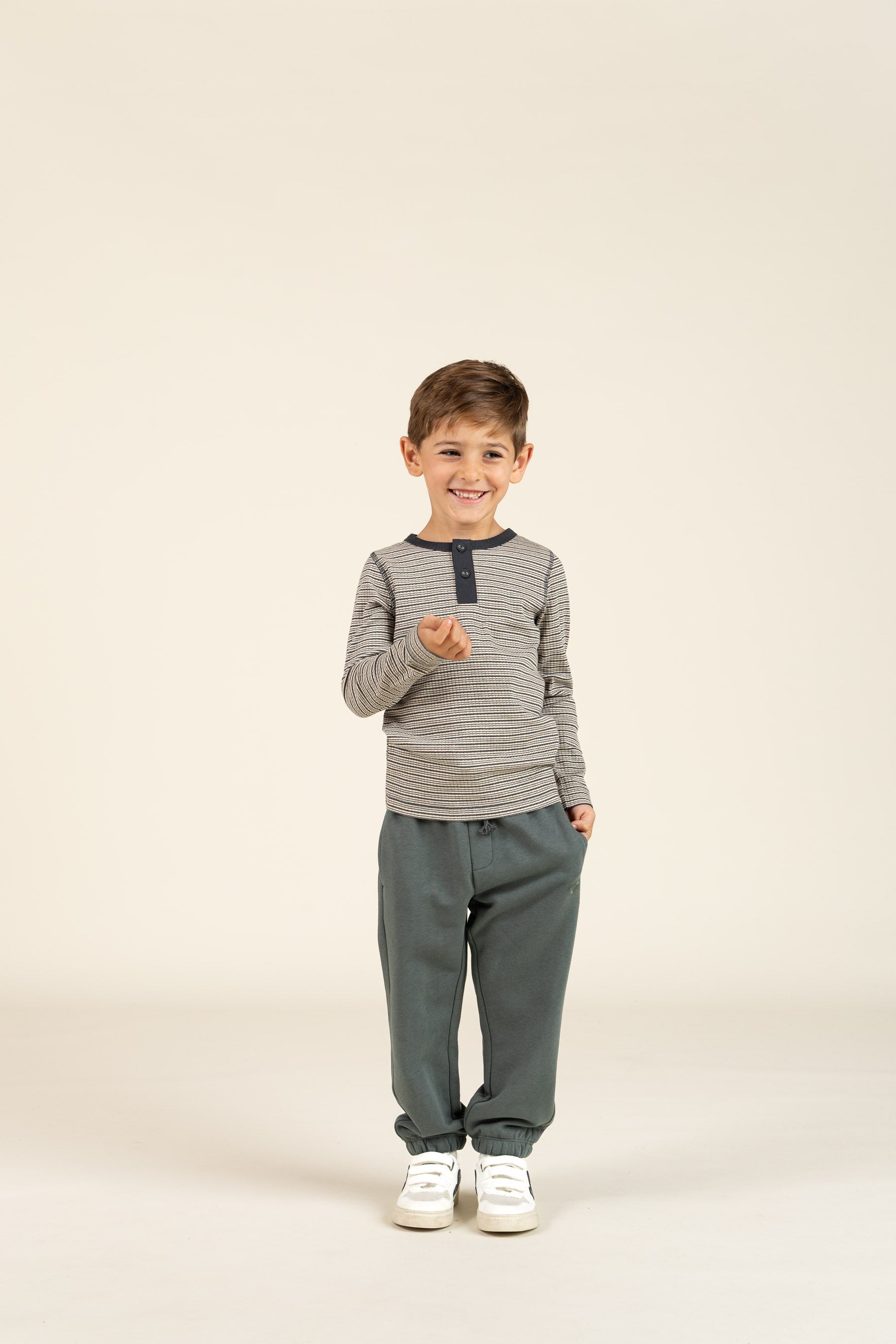 Langærmet T-shirt i Bomuldsrib - Kids - Forest Green Stripe | 100562 Manson
