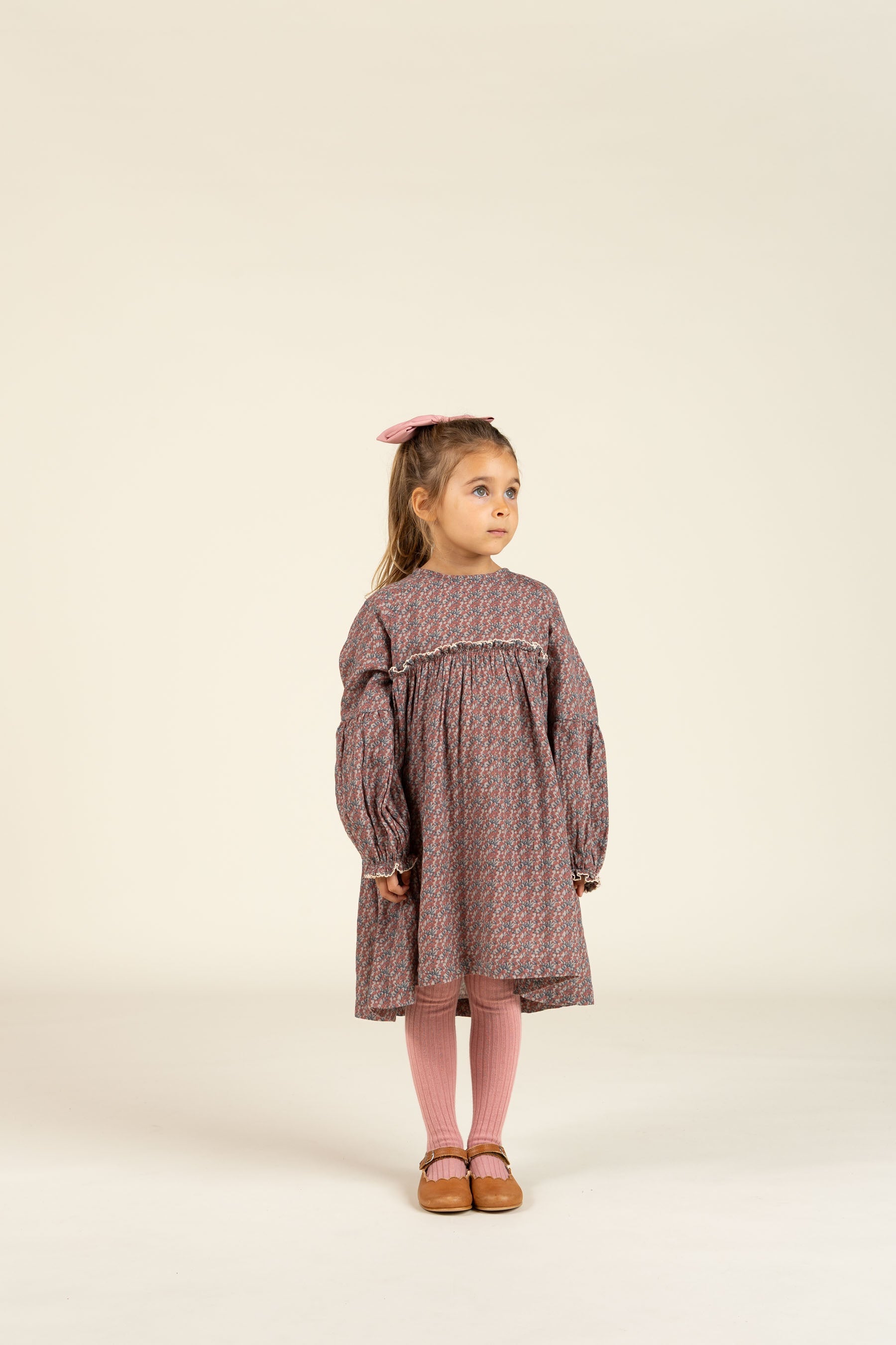 Kjole i Printet Bomuld - Kids - Rose / Green | 100728 Maggie