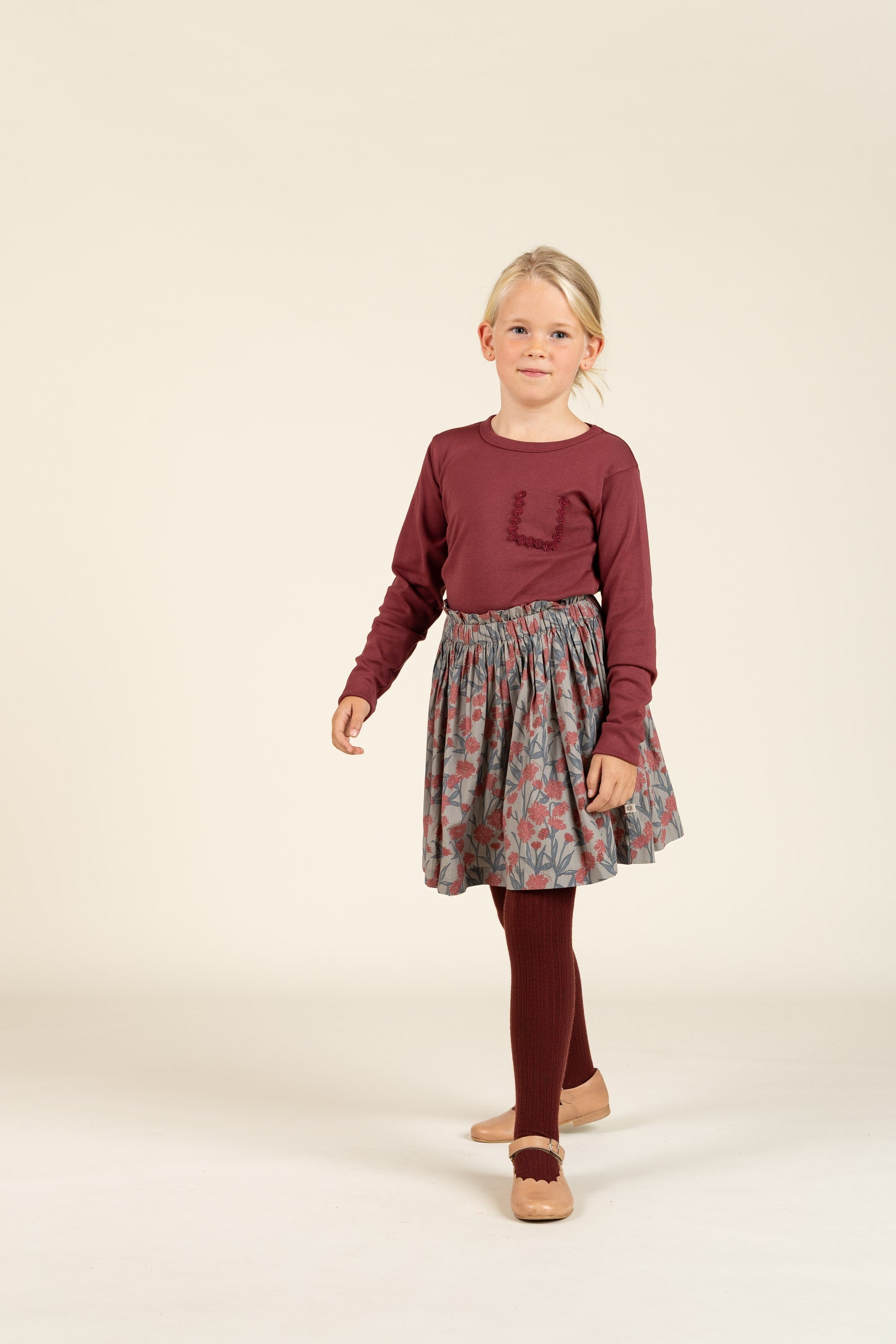 Langærmet T-shirt med brystlomme - Tween - Burgundy | 100869 Sienna
