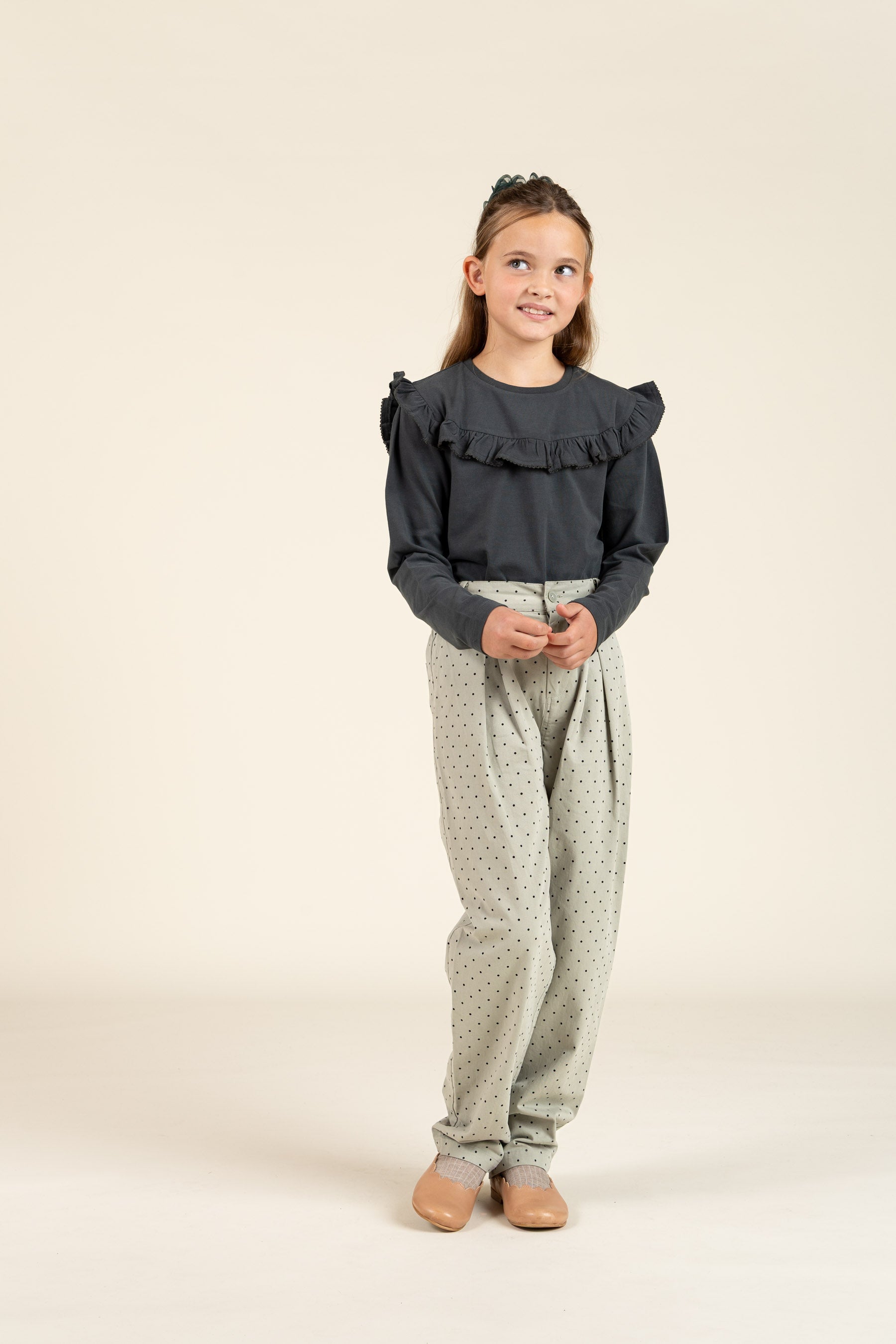 Jersey-bluse med flæser - Tween - Forrest Green | 100867 Talia