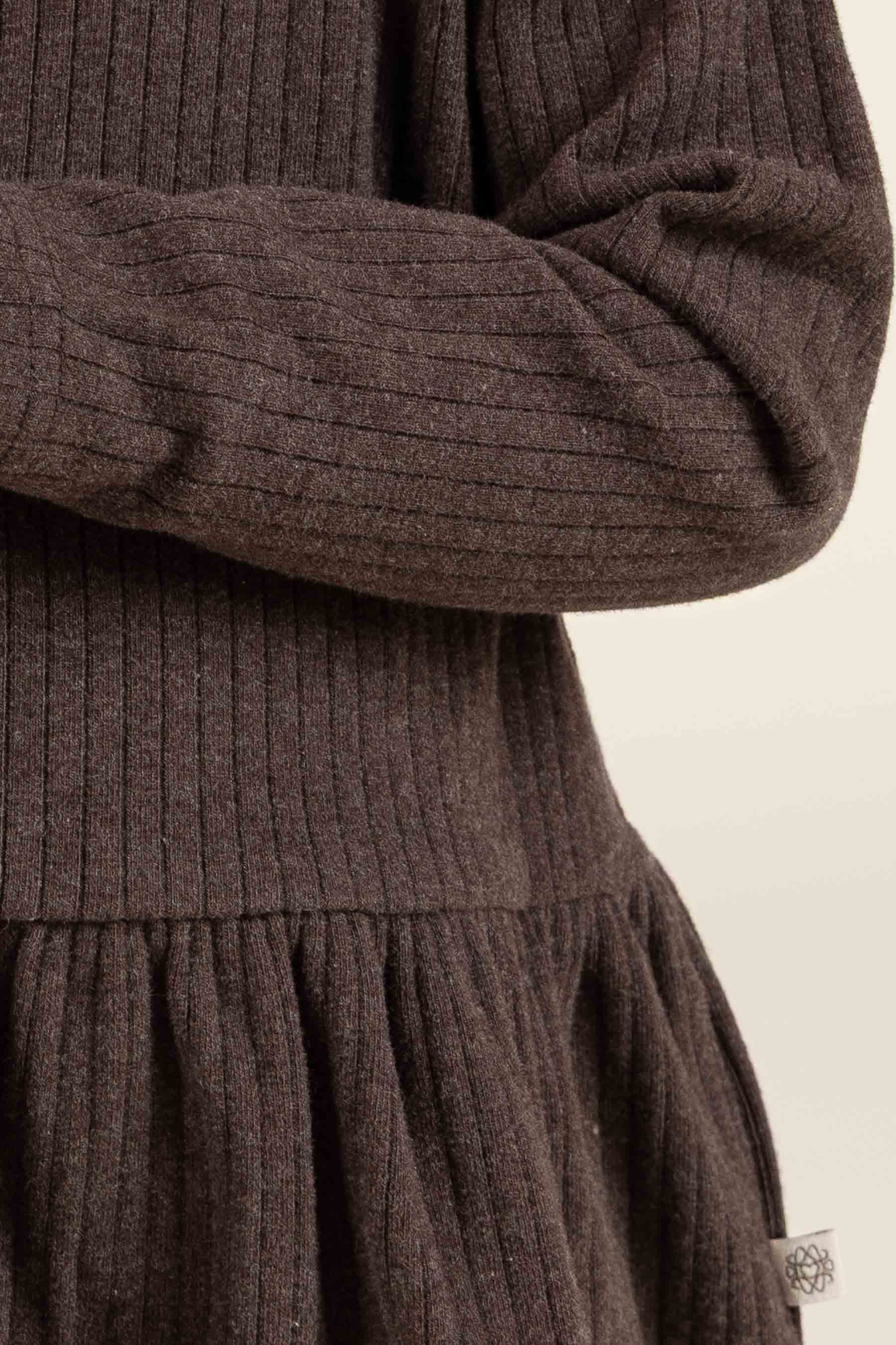 Blød Ribbluse med Peplum - Kids - Chocolate Melange | 100699 Alana