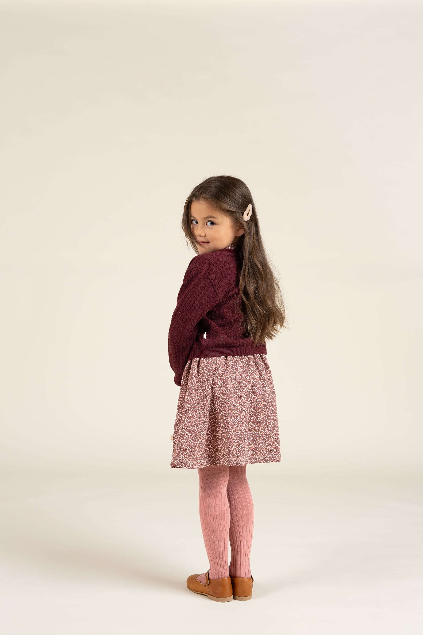 Bomulds Cardigan i pointelle strik - Kids - Burgundy | 100685 Esme