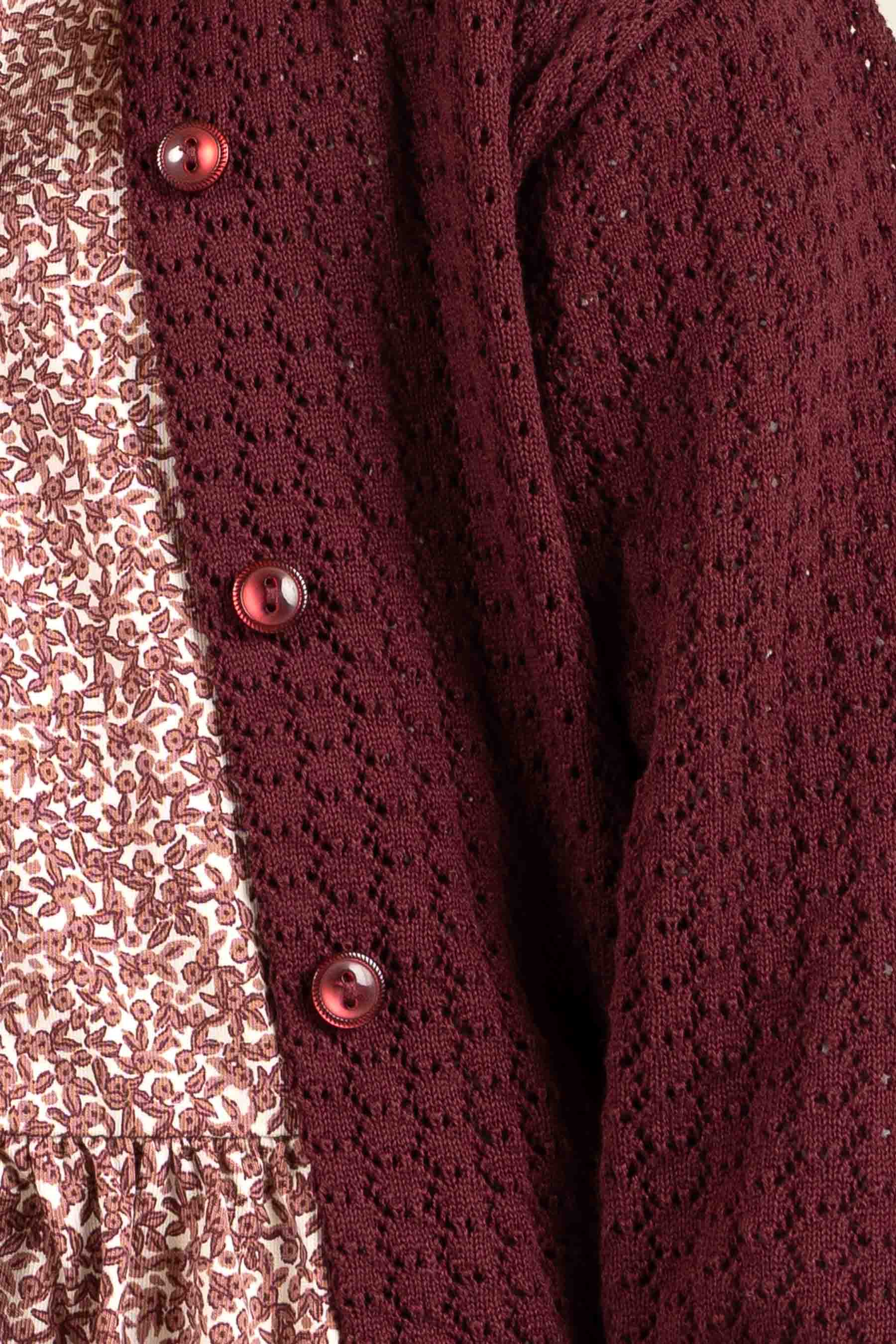 Bomulds Cardigan i pointelle strik - Kids - Burgundy | 100685 Esme