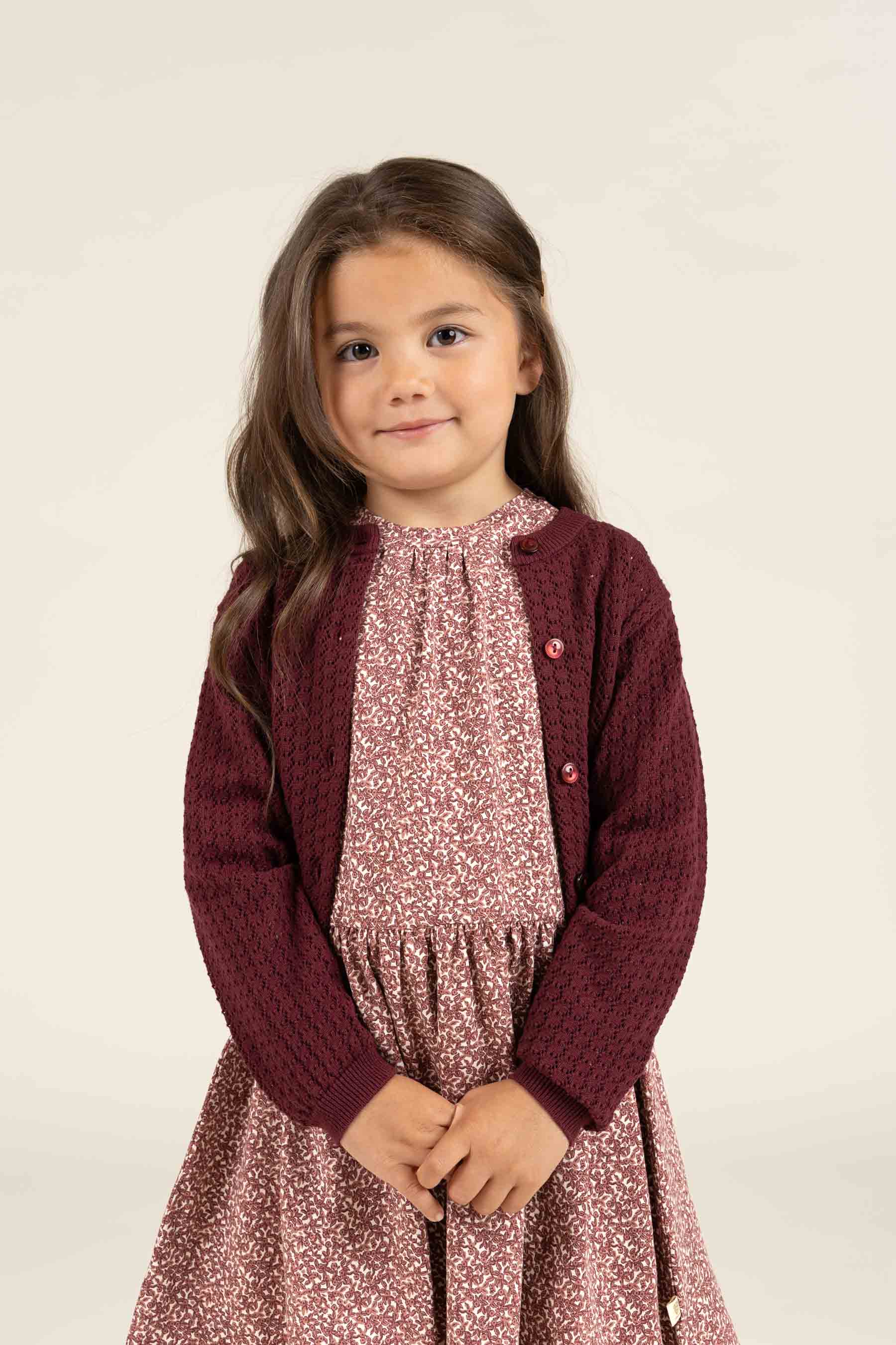 Bomulds Cardigan i pointelle strik - Kids - Burgundy | 100685 Esme