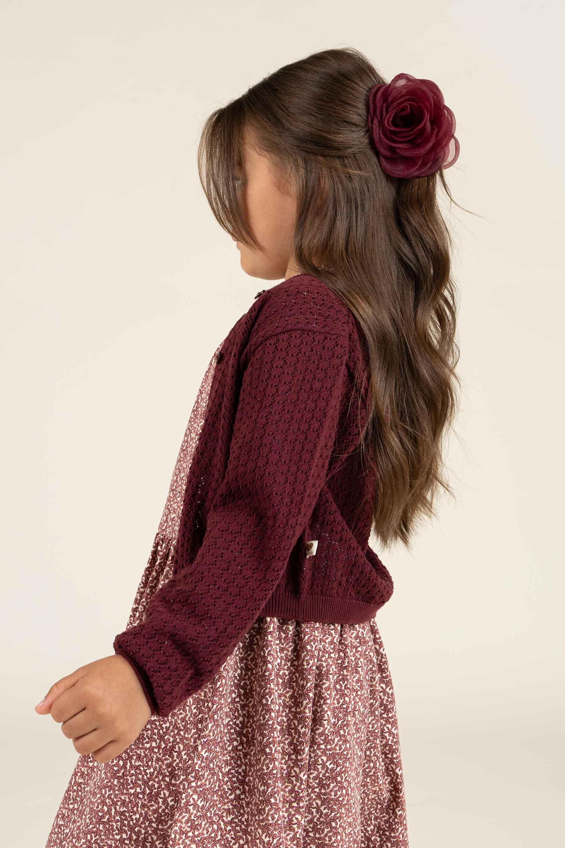 Bomulds Cardigan i pointelle strik - Kids - Burgundy | 100685 Esme