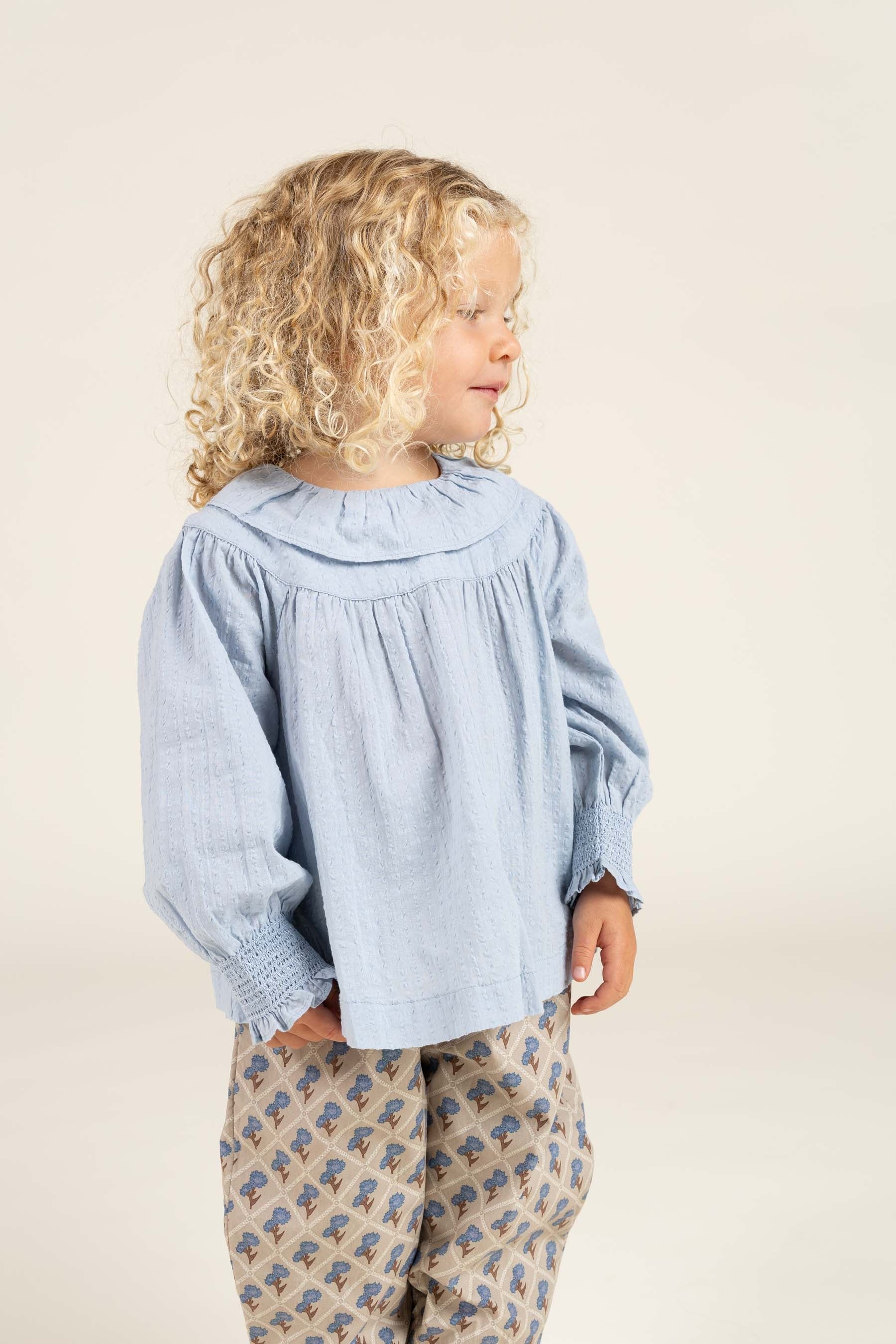 Bomulds-Bluse med krave - Kids - Light Blue | 100885 Claire