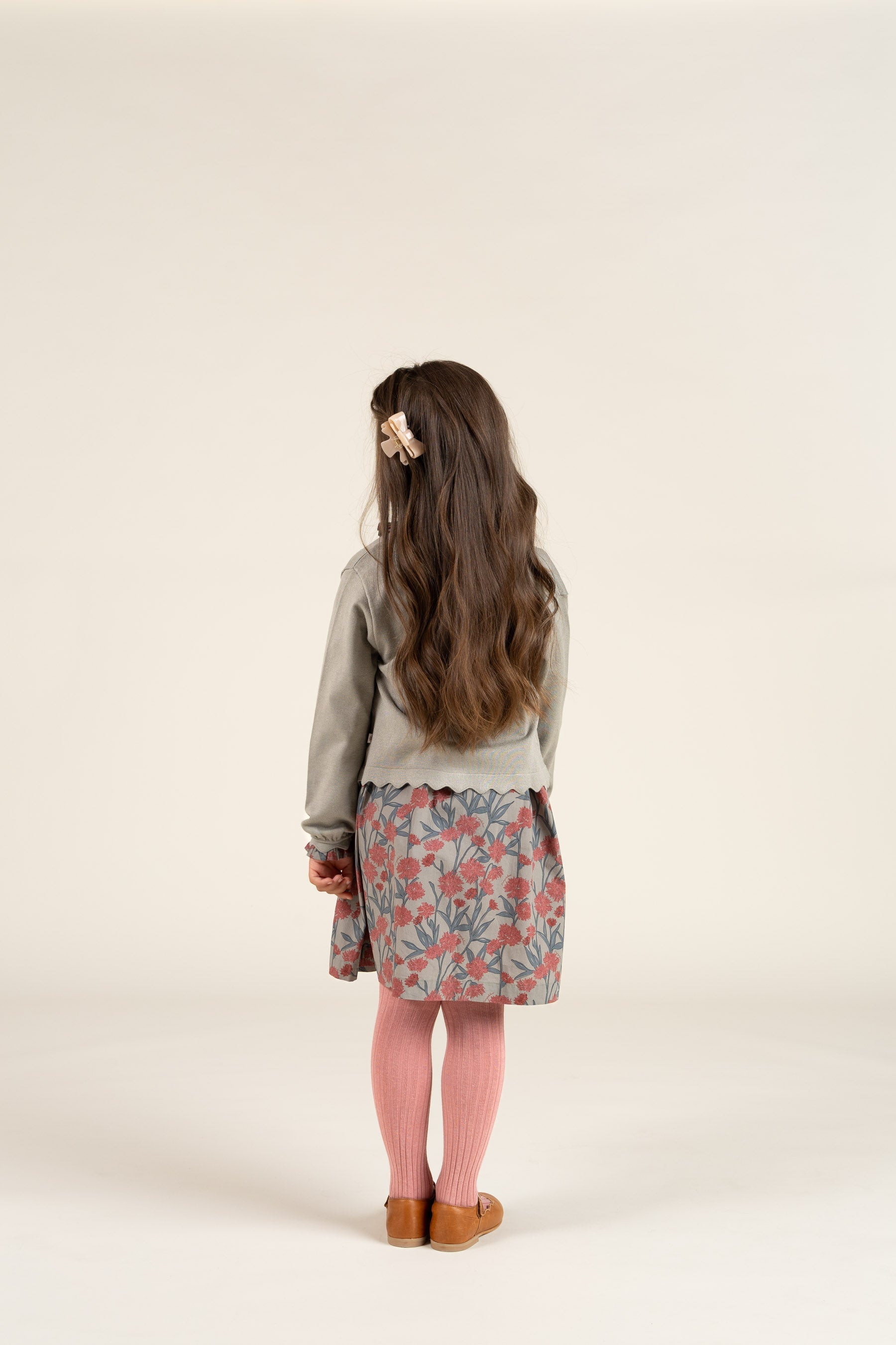 Kjole i bomulds-poplin med Print og elastik i taljen - Kids - Rose / Green | 100722 Amy