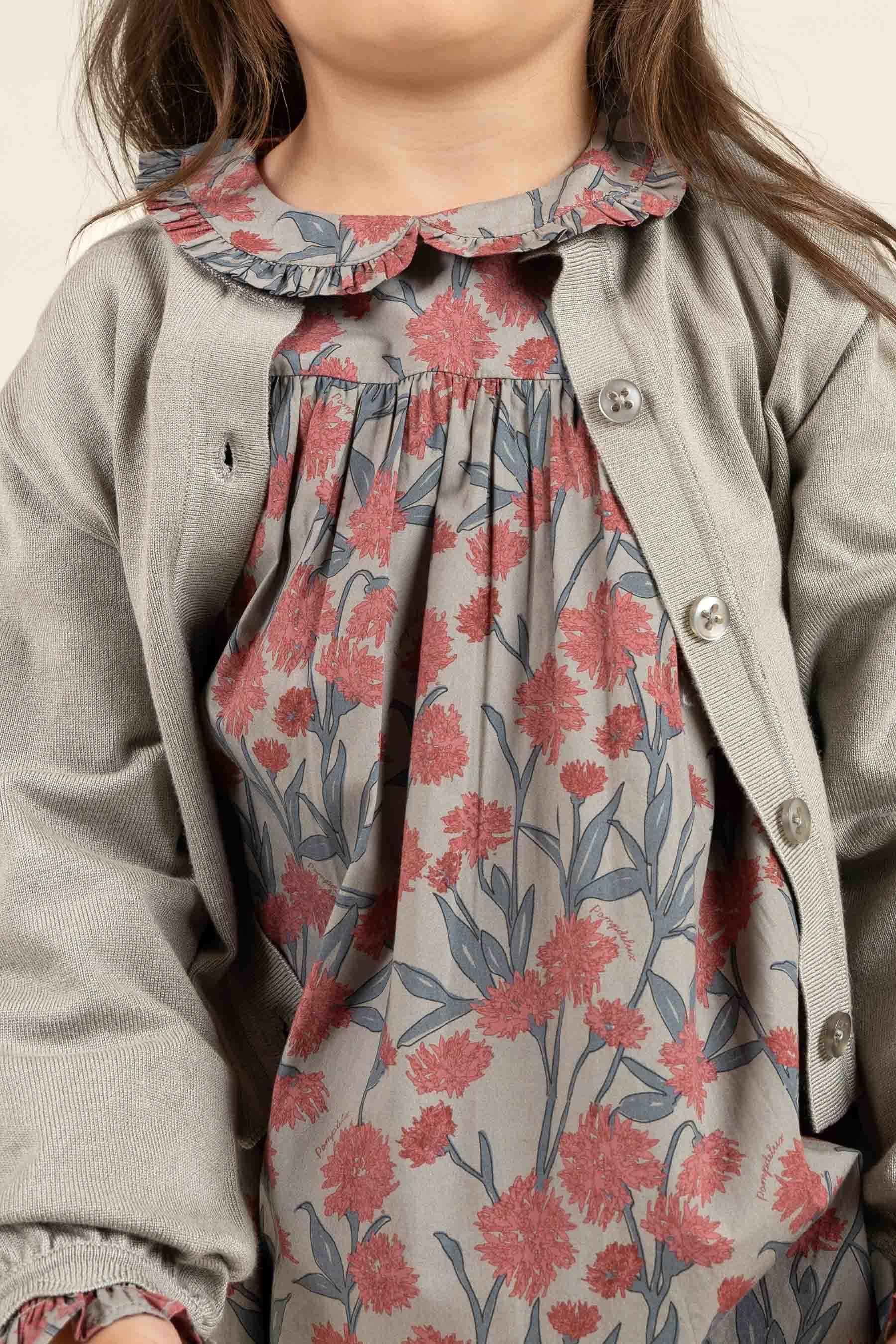 Kjole i bomulds-poplin med Print og elastik i taljen - Kids - Rose / Green | 100722 Amy