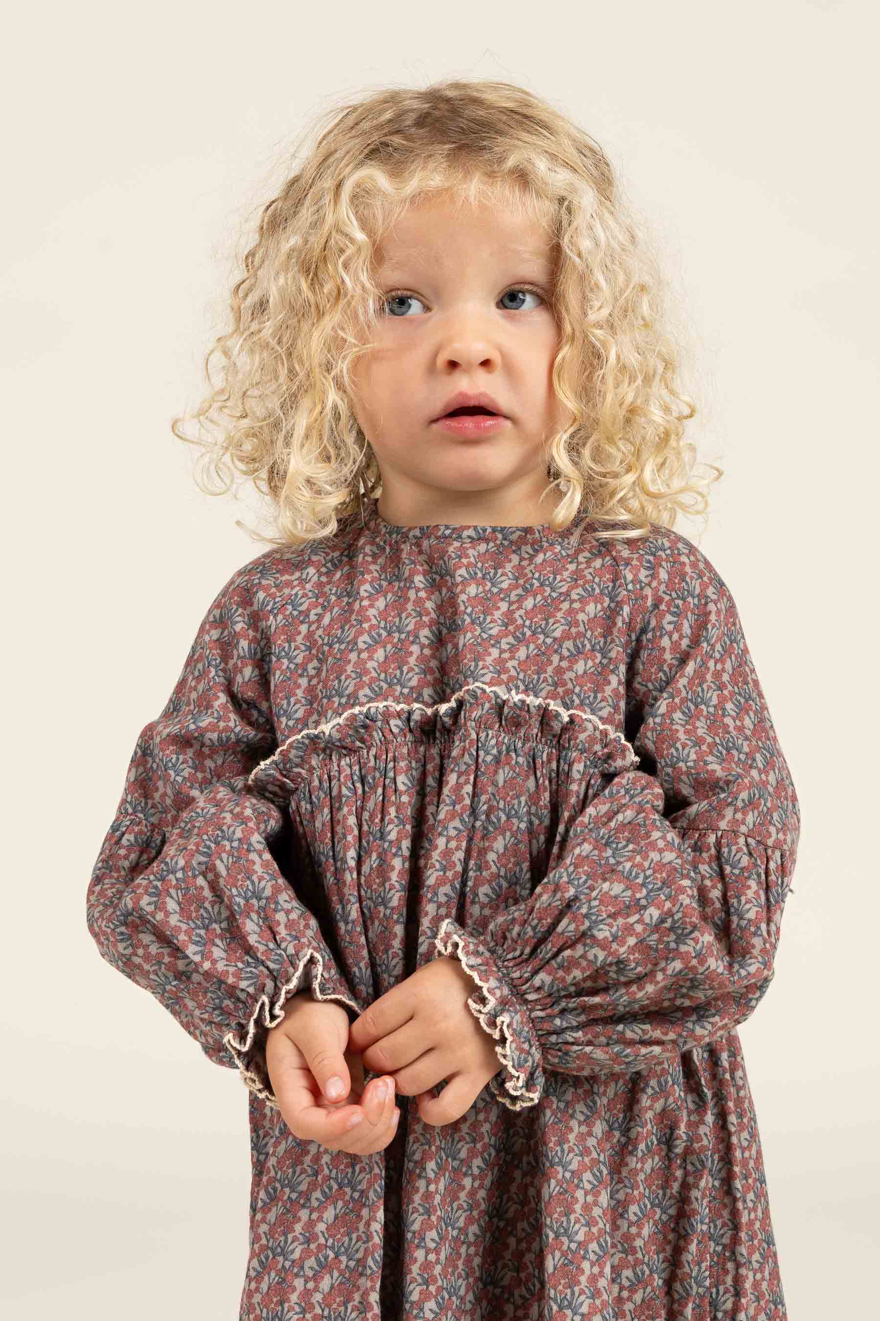Kjole i Printet Bomuld - Kids - Rose / Green | 100728 Maggie