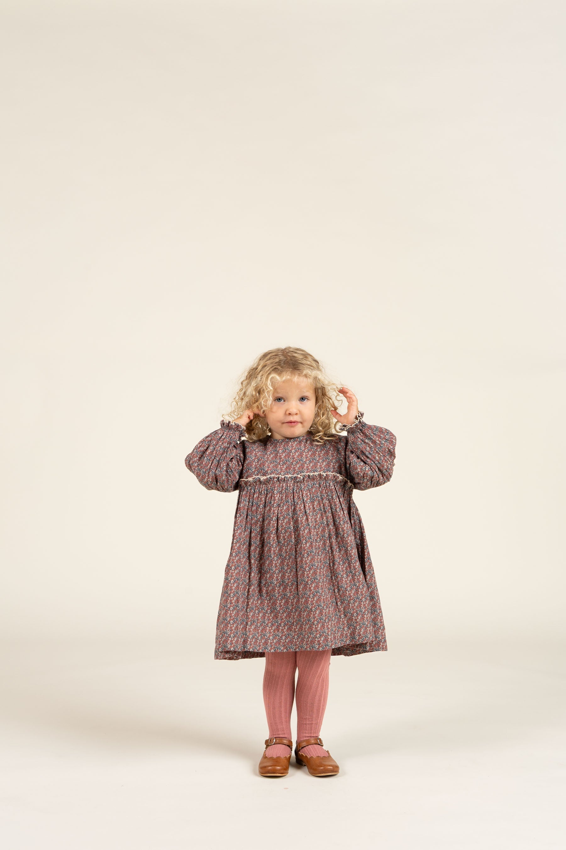 Kjole i Printet Bomuld - Kids - Rose / Green | 100728 Maggie
