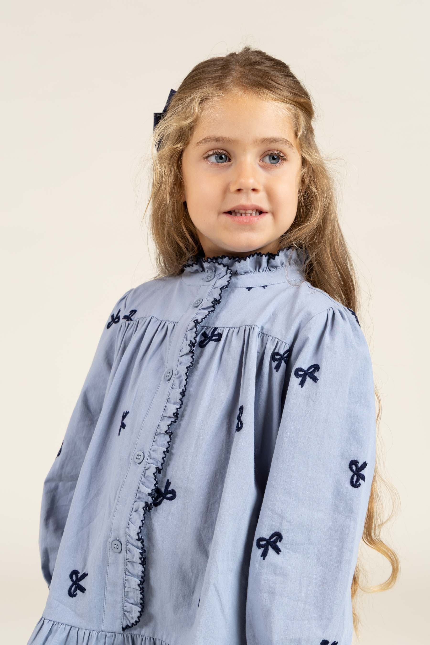 Poplin-Kjole med broderi - Kids - Blue | 100679 Adison
