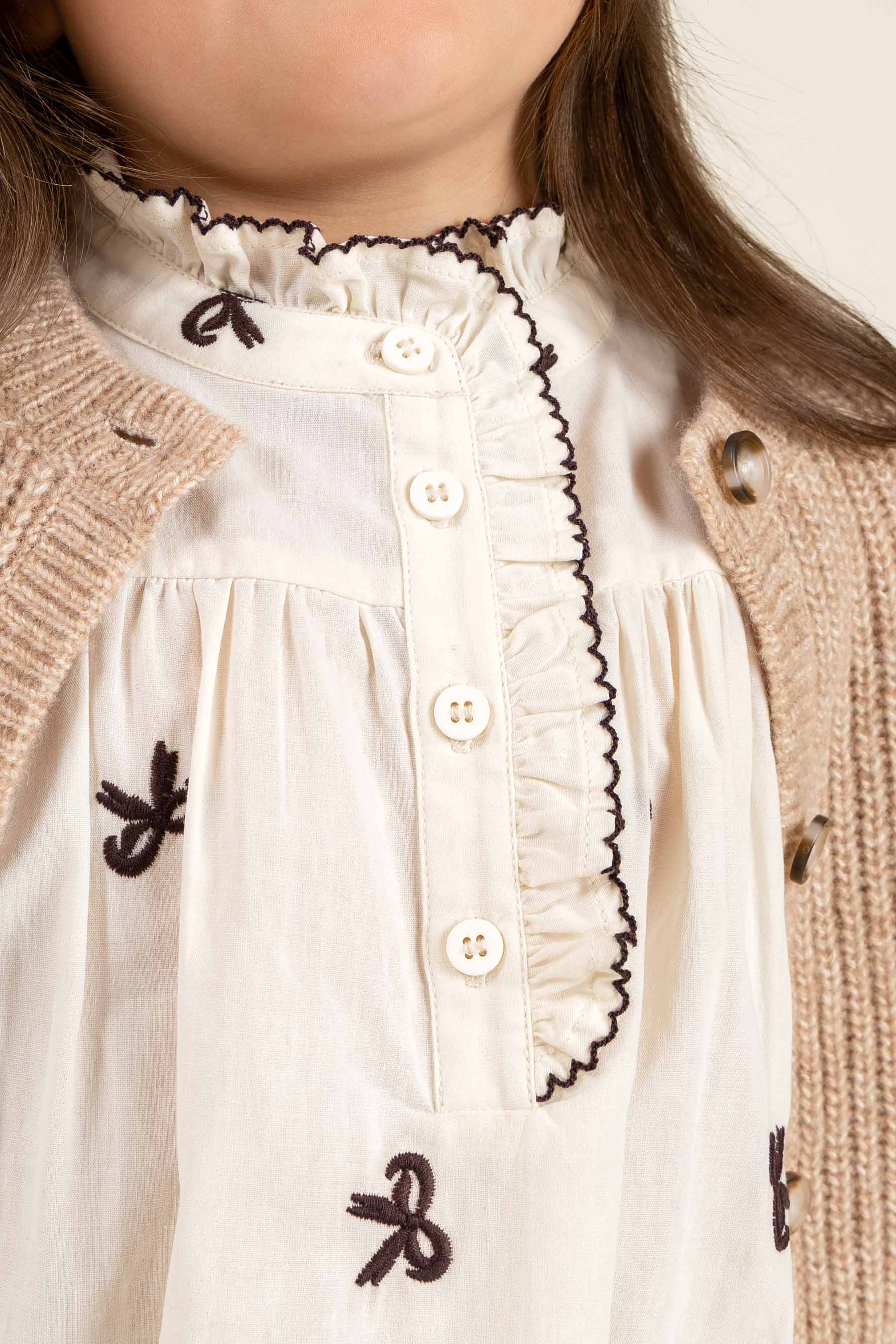 Poplin-bluse med broderi - Kids - Off White | 100673 Adison