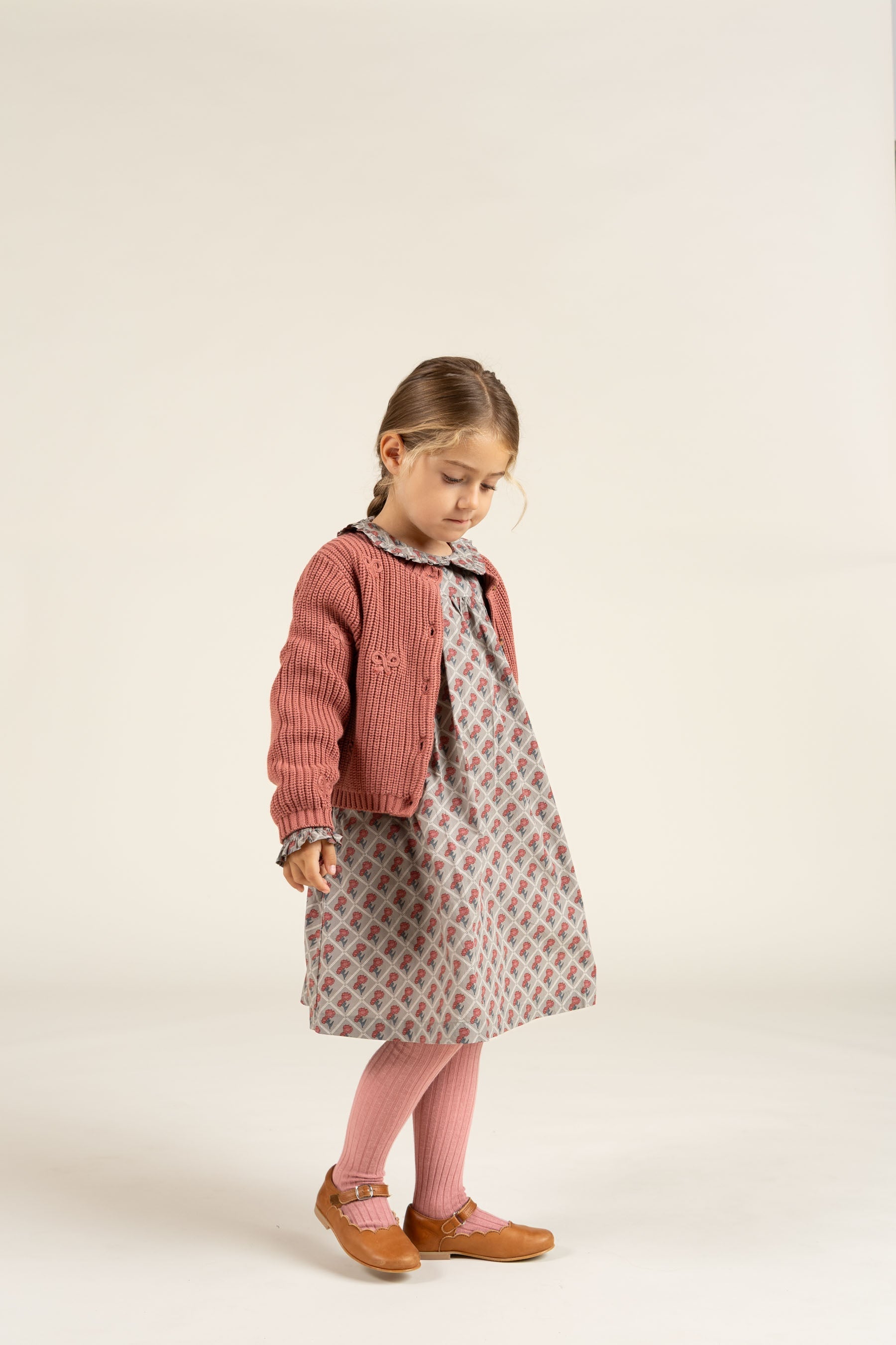 Cardigan i bomuldsstrik med sløjfer - Kids - Old Rose | 100792 Freya
