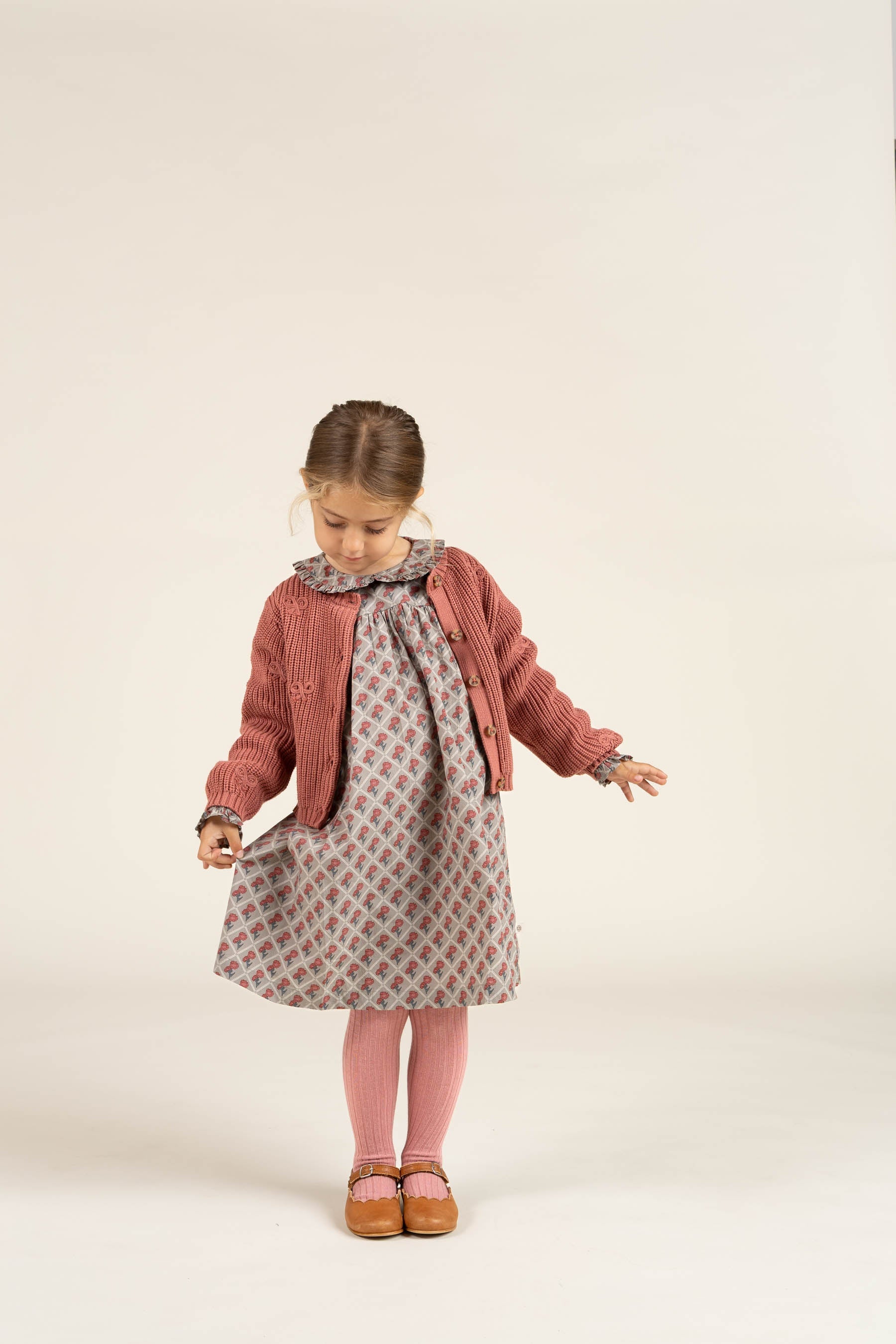 Kjole i bomulds-poplin med Print - Kids - Green w. Vintage Red | 100802 Amine