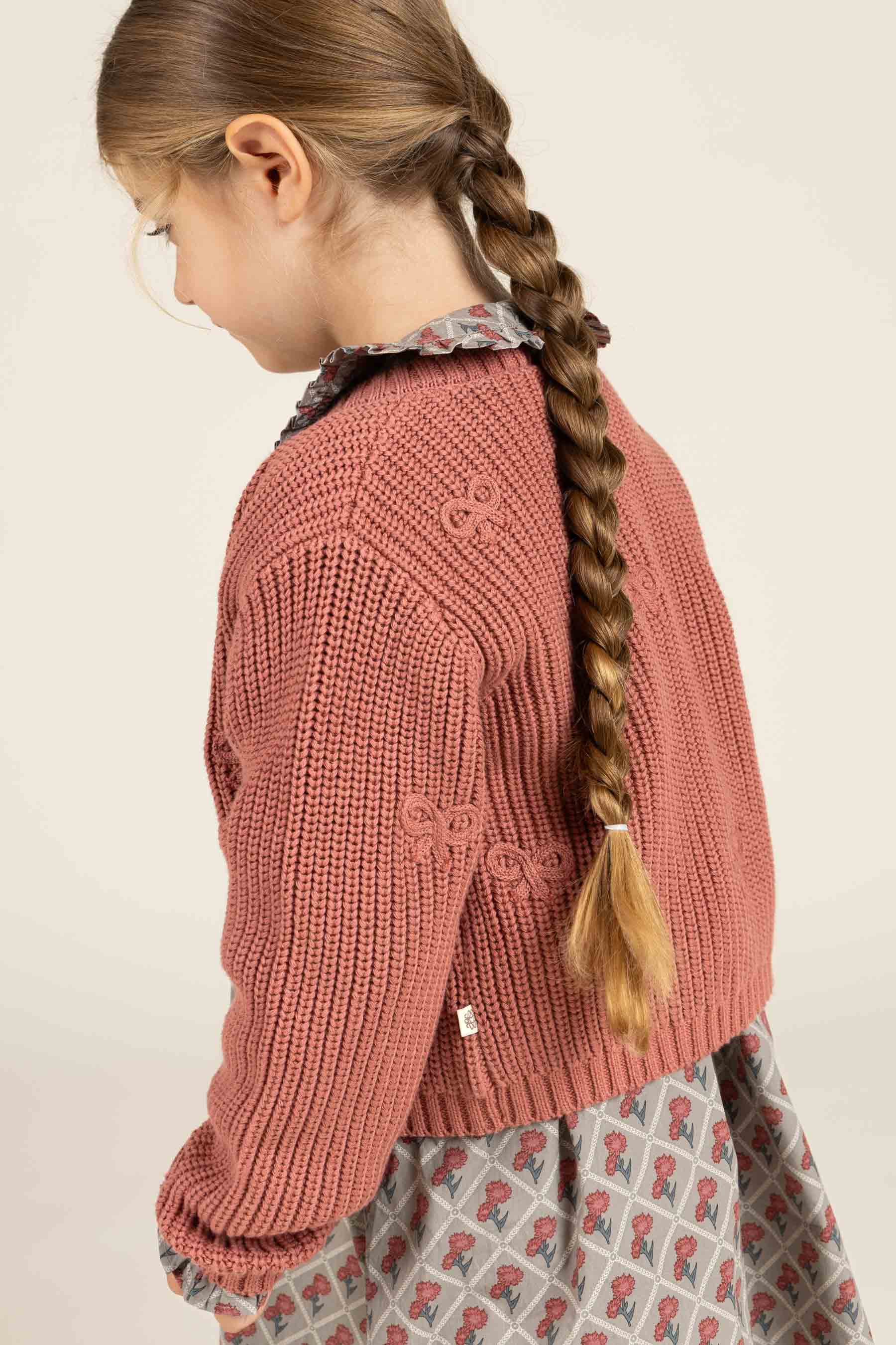 Cardigan i bomuldsstrik med sløjfer - Kids - Old Rose | 100792 Freya