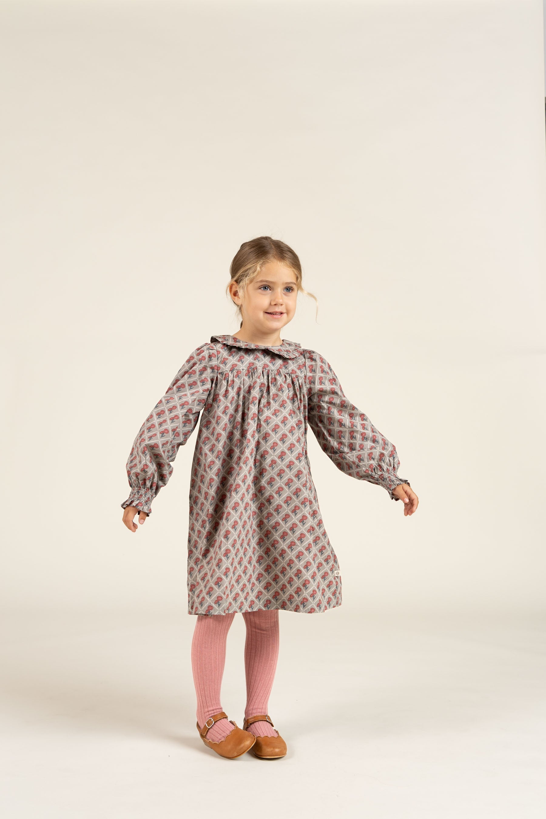 Kjole i bomulds-poplin med Print - Kids - Green w. Vintage Red | 100802 Amine