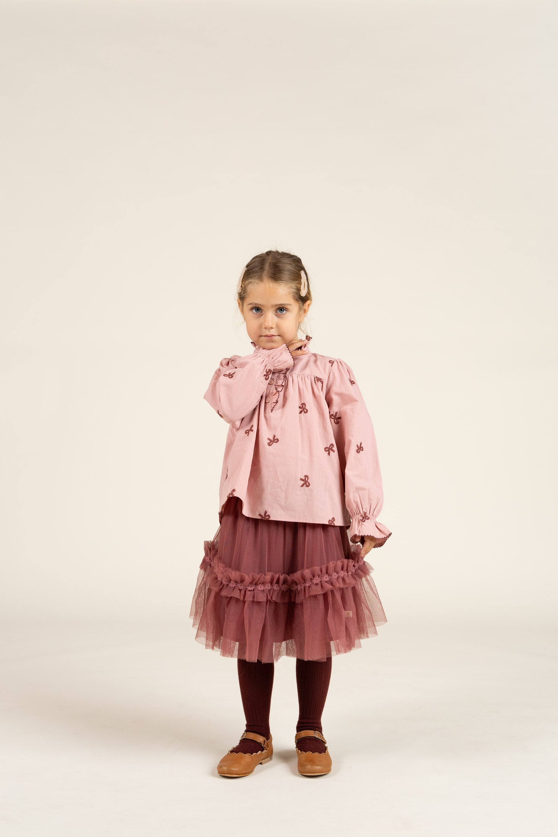 Poplin-bluse med broderi - Kids - Rose | 100677 Adison