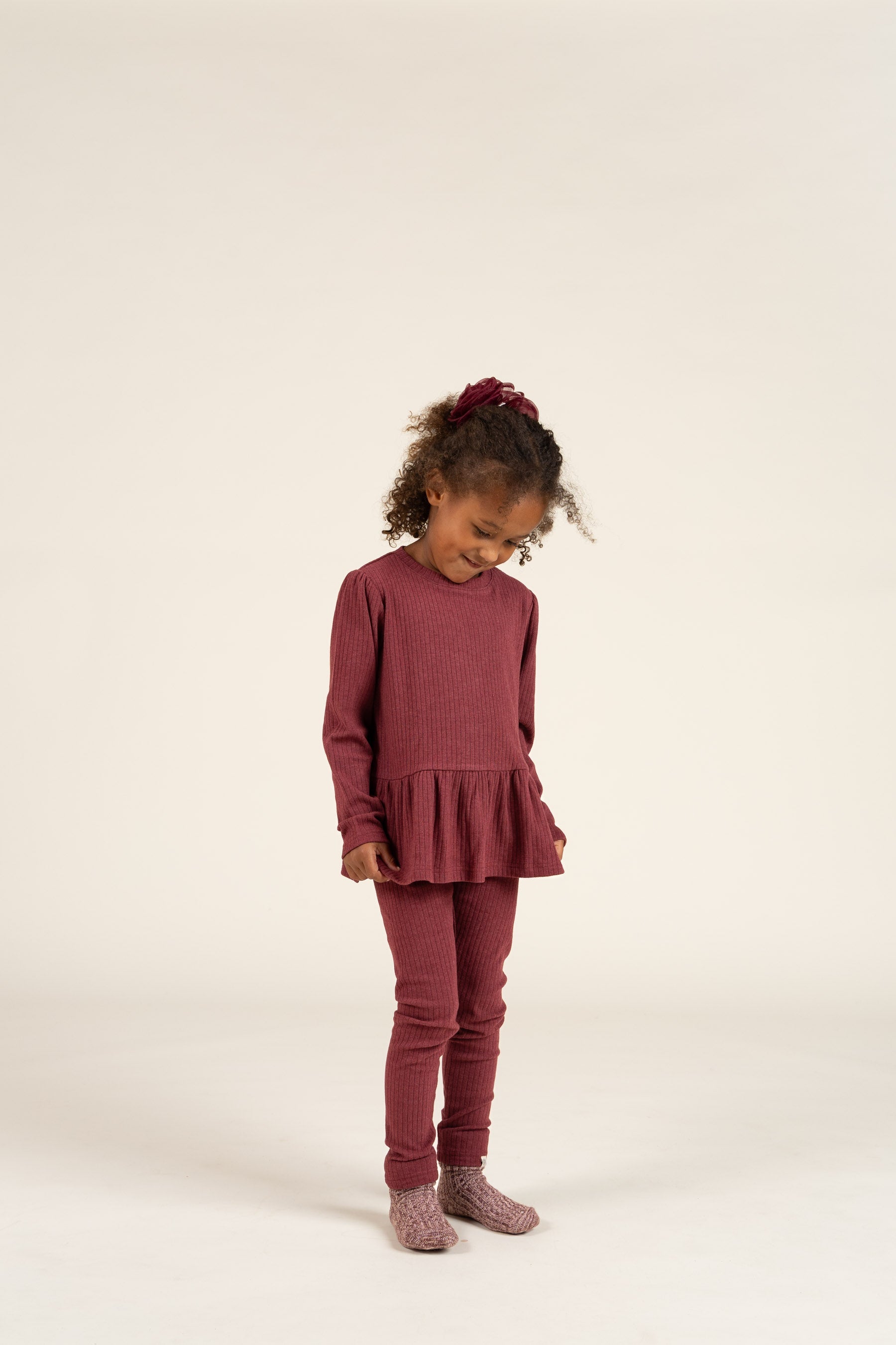 Blød Ribbluse med Peplum - Kids - Burgundy Melange | 100700 Alana