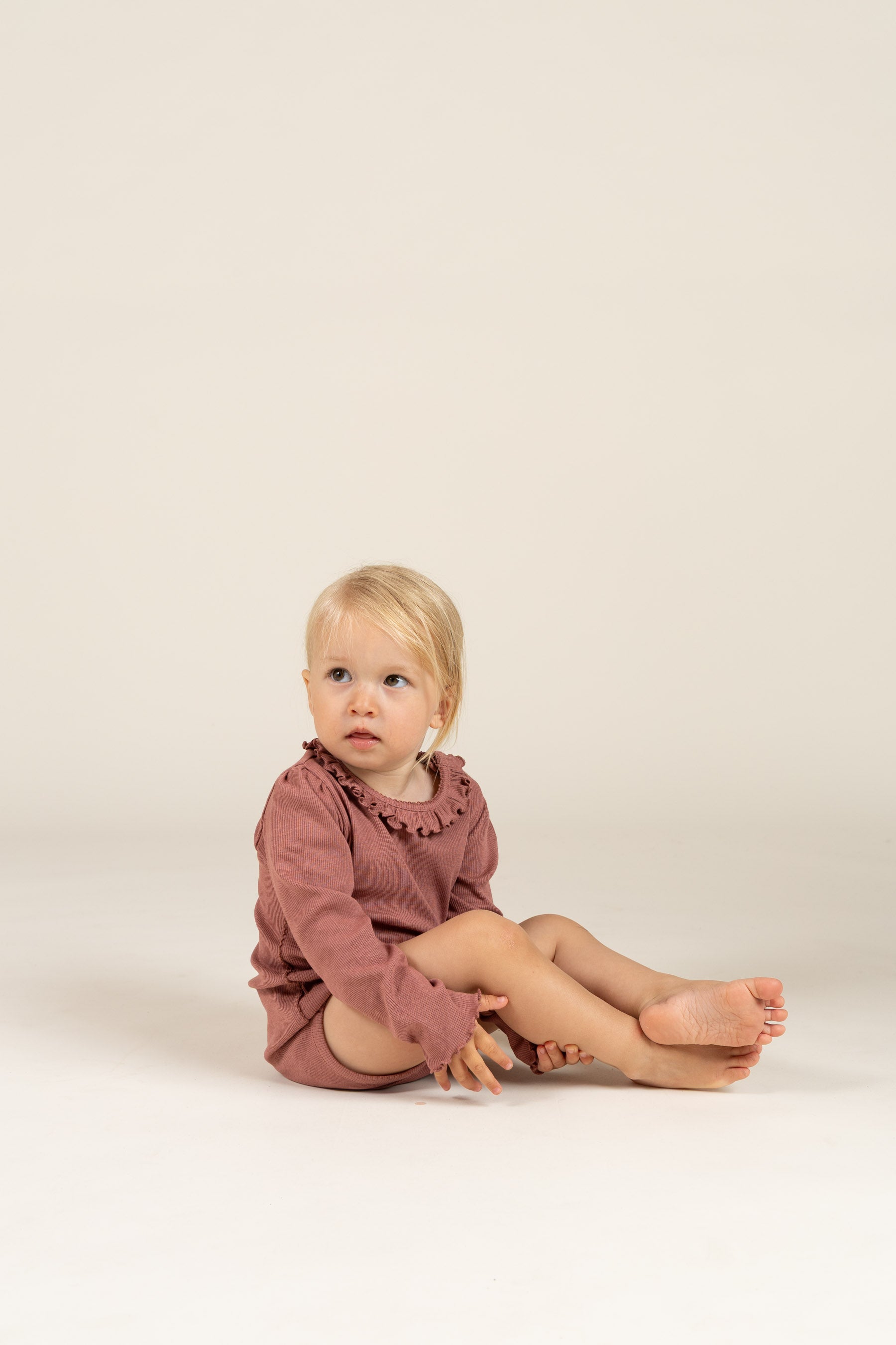Langærmet Rib Bodysuit i Modal med picot-kant - Kids - Old Rose | 100575 Mia
