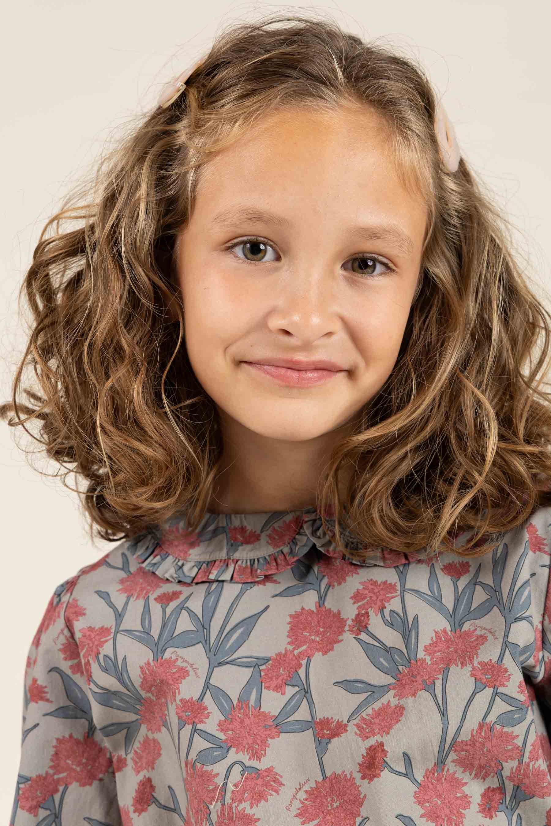 Kjole i bomulds-poplin med Print og elastik i taljen - Tween - Rose / Green | 100720 Amy
