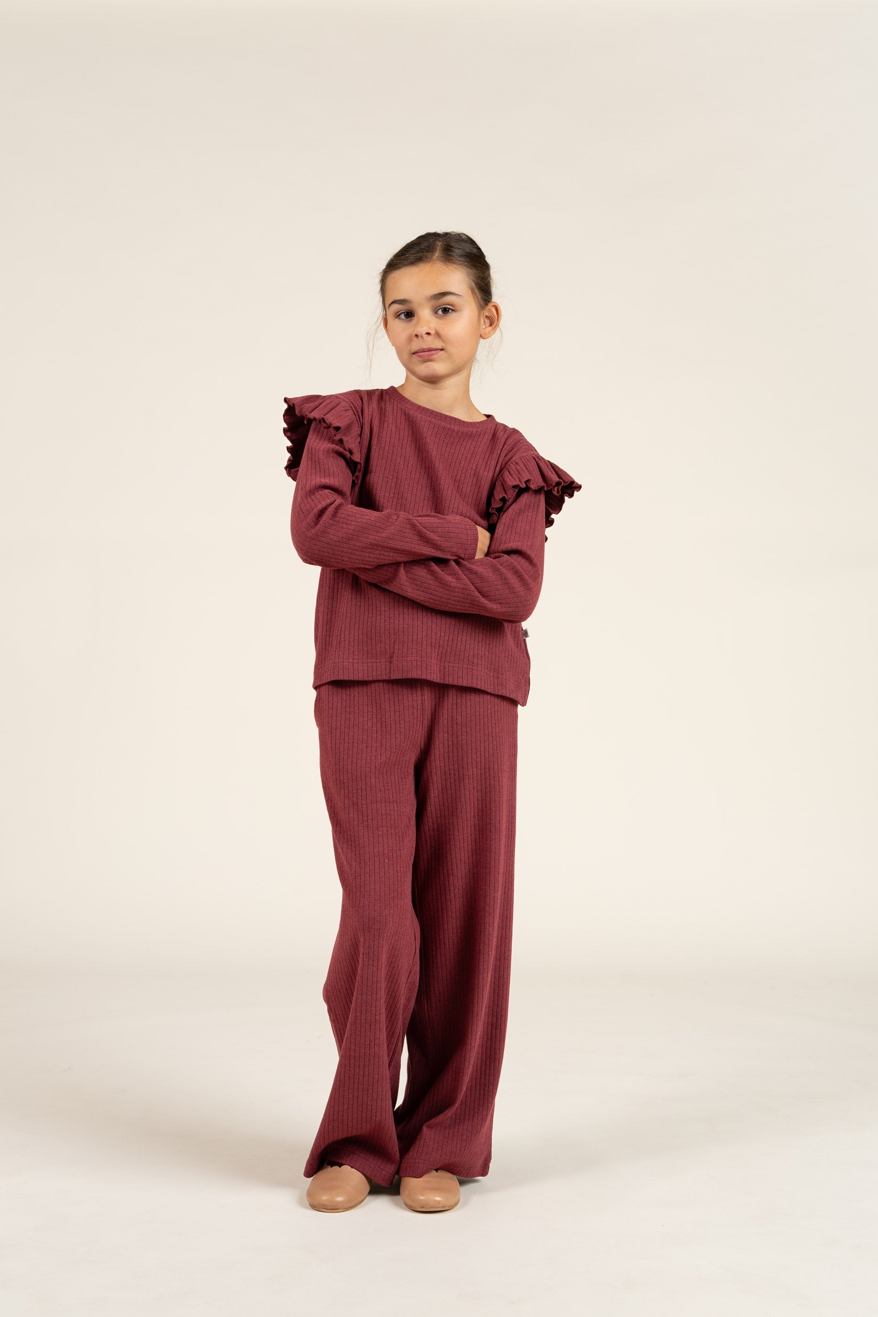Bluse med bløde ribkanter - Tween - Burgundy Melange | 100696 Alana