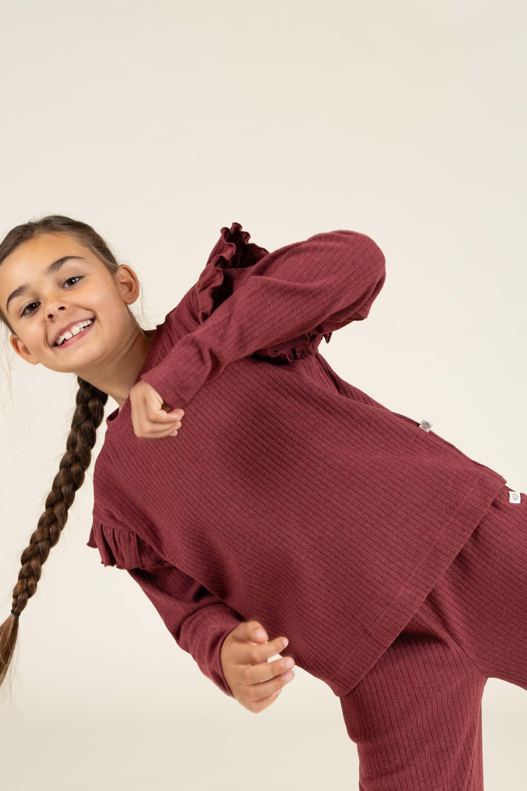 Bluse med bløde ribkanter - Tween - Burgundy Melange | 100696 Alana