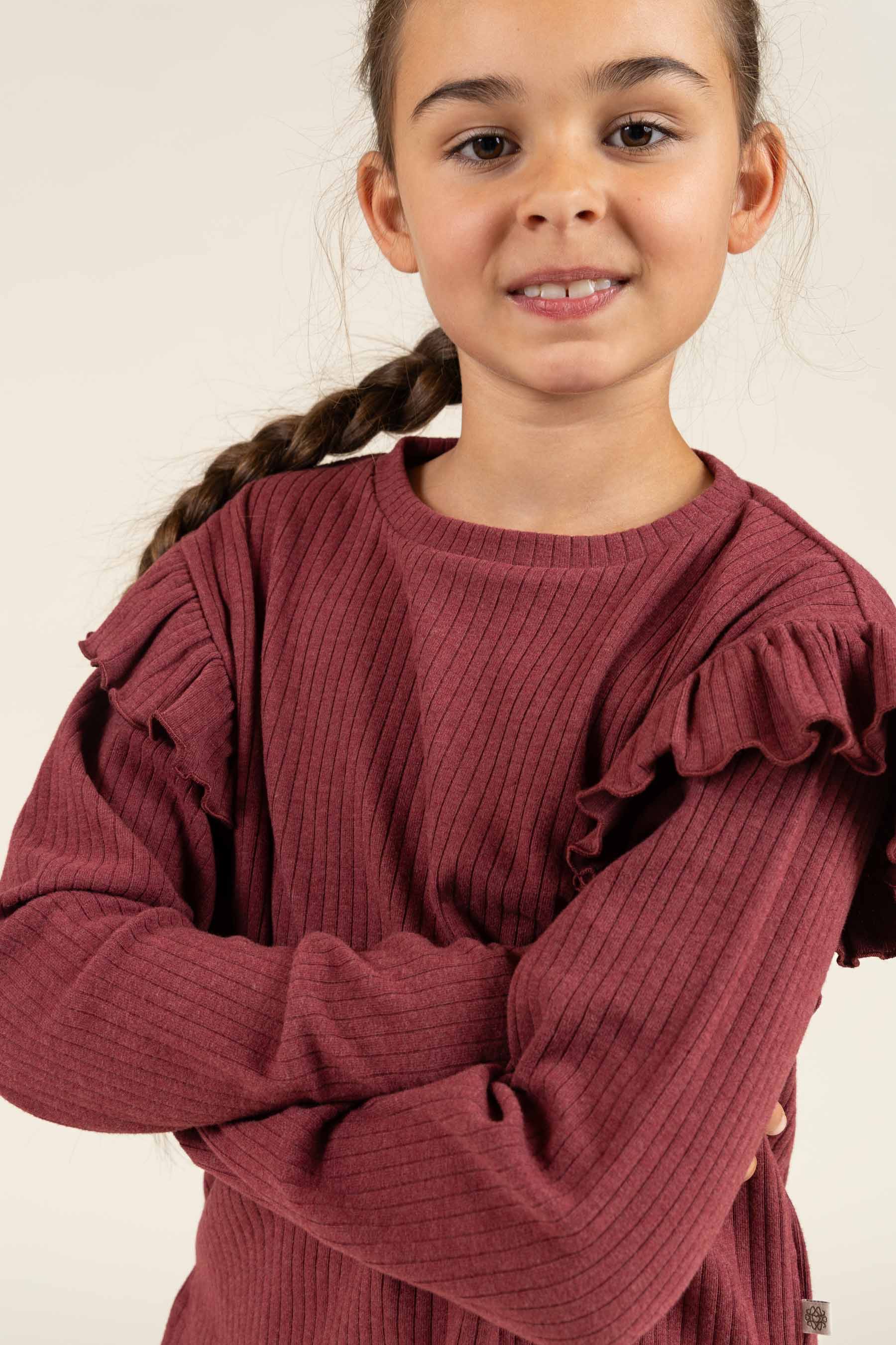 Bluse med bløde ribkanter - Tween - Burgundy Melange | 100696 Alana