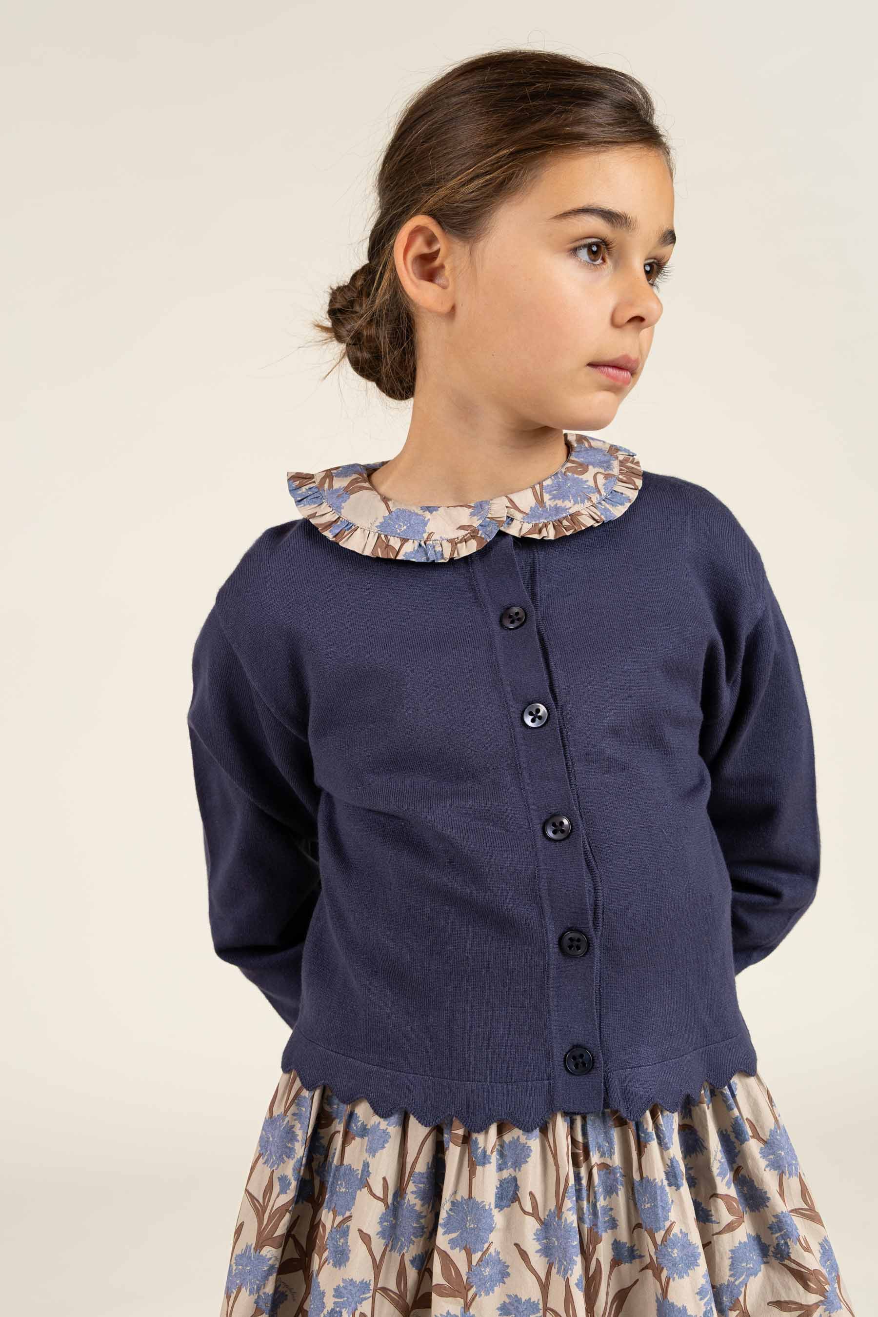 Kjole i bomulds-poplin med Print og elastik i taljen - Tween - Blue / Brown | 100719 Amy