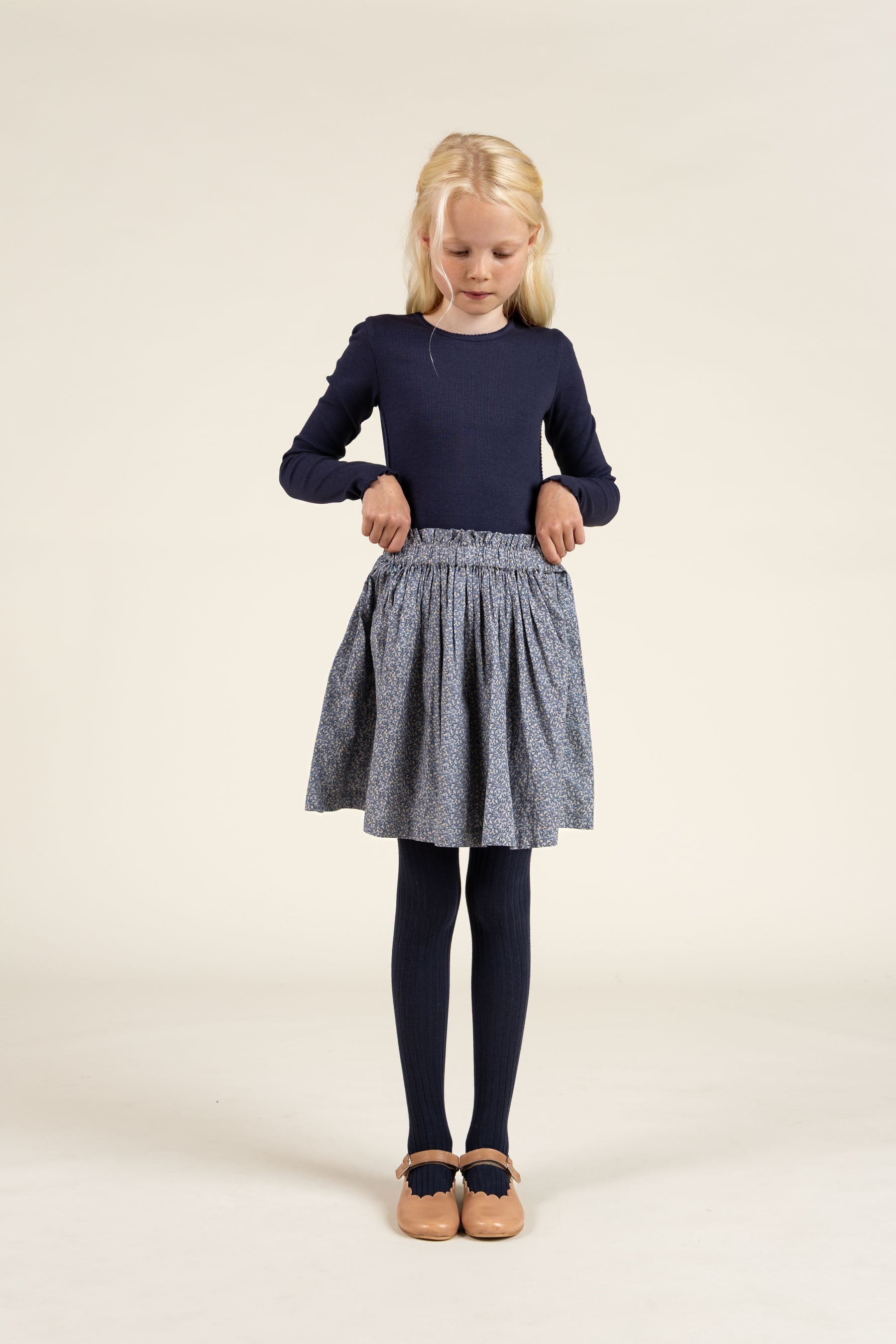 Langærmet Rib T-shirt i Modal med picot-kant - Tween - Navy | 100581 Mia