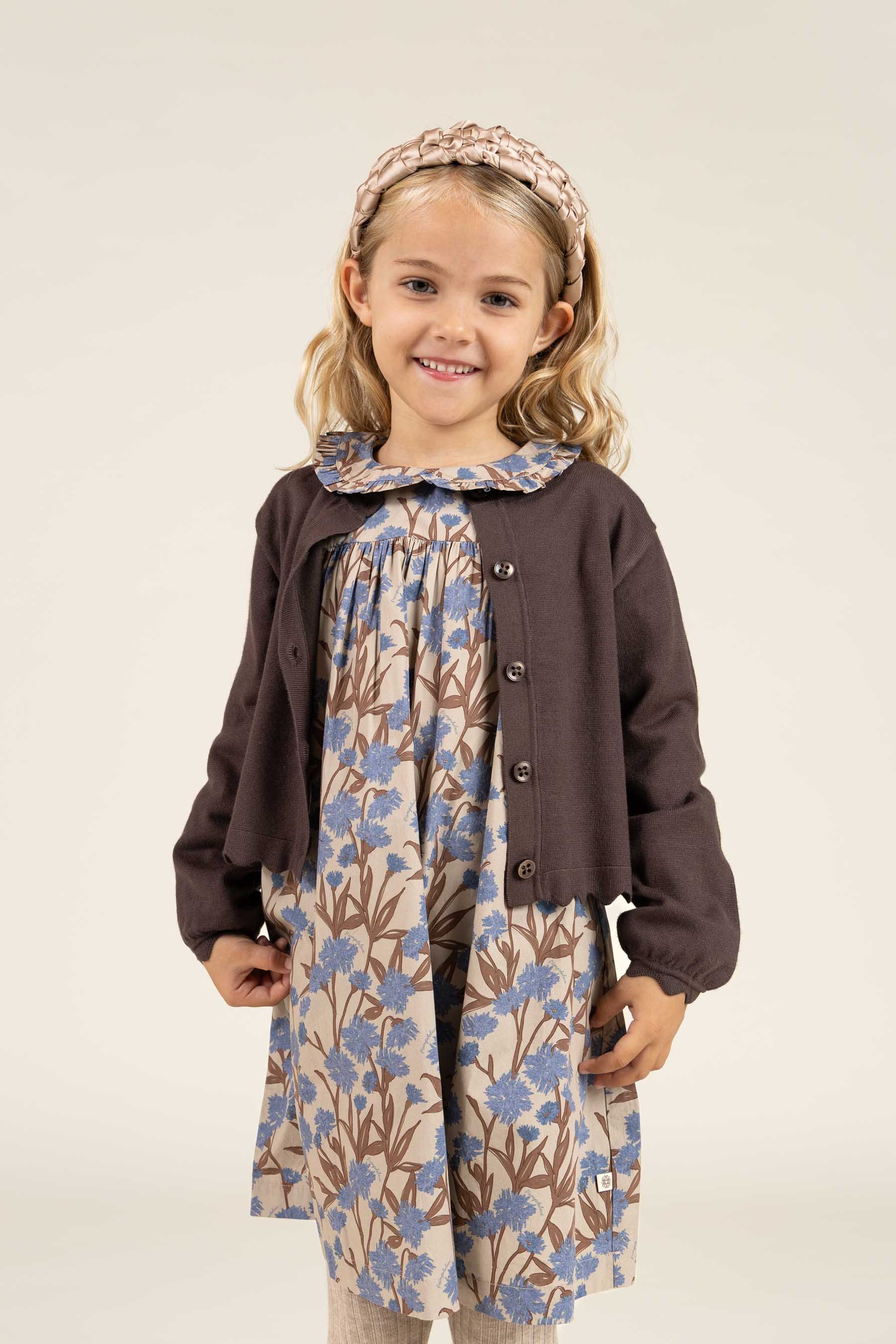 Kjole i bomulds-poplin med Print og elastik i taljen - Kids - Blue / Brown | 100721 Amy