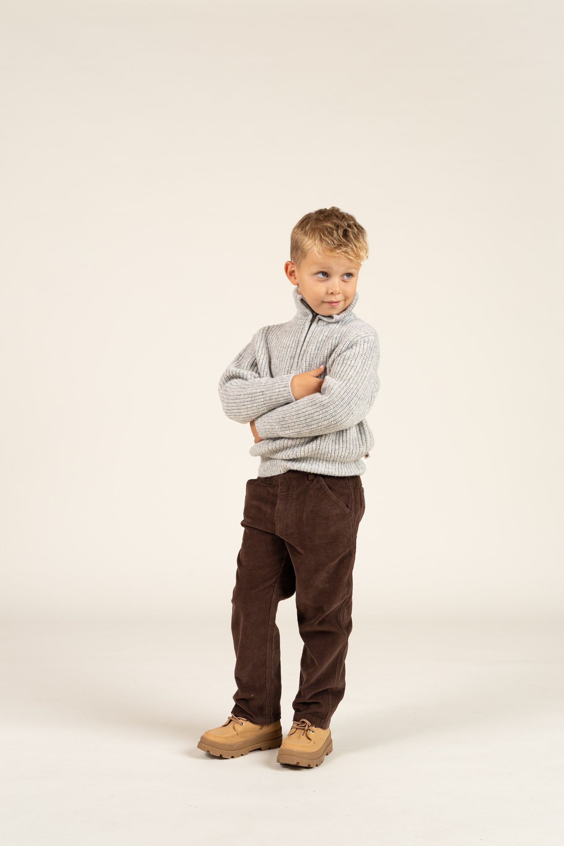 Sweater i Uldmix med kort lynlås - Kids - Grey Melange | 100752 Adam