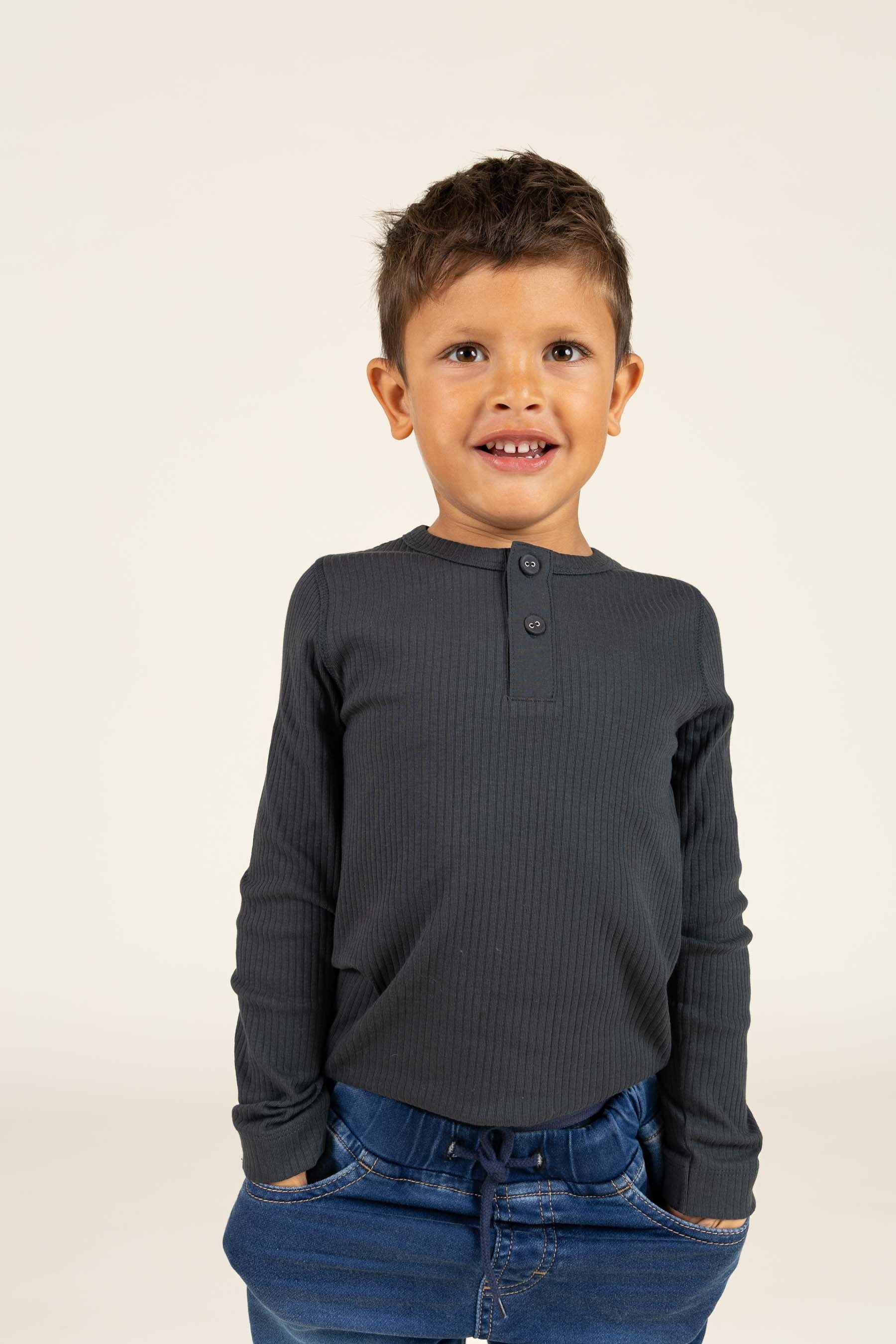 Langærmet T-shirt i Bomuldsrib - Kids - Forest Green | 100566 Manson