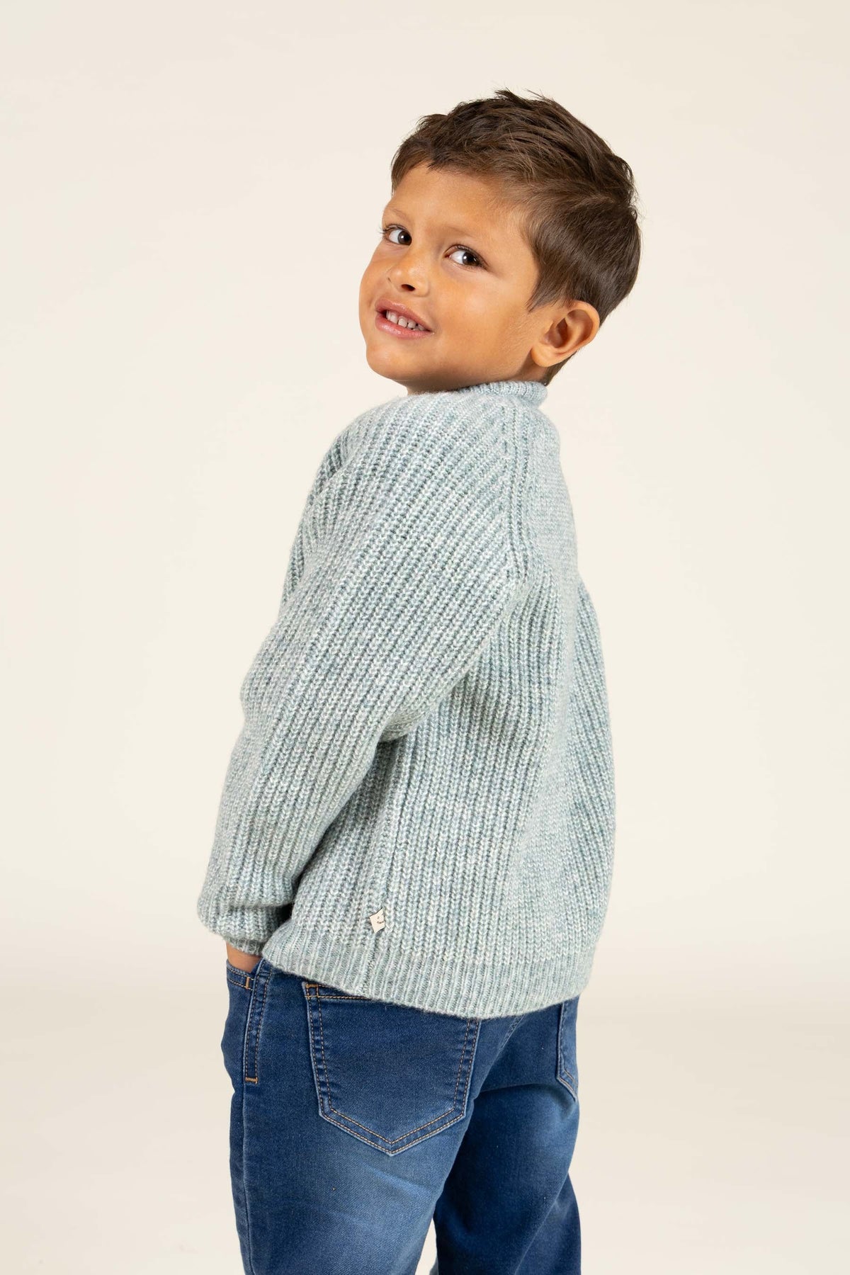 unisex Cardigan i Uldmix - Kids - Green Melange | 100747 Cork