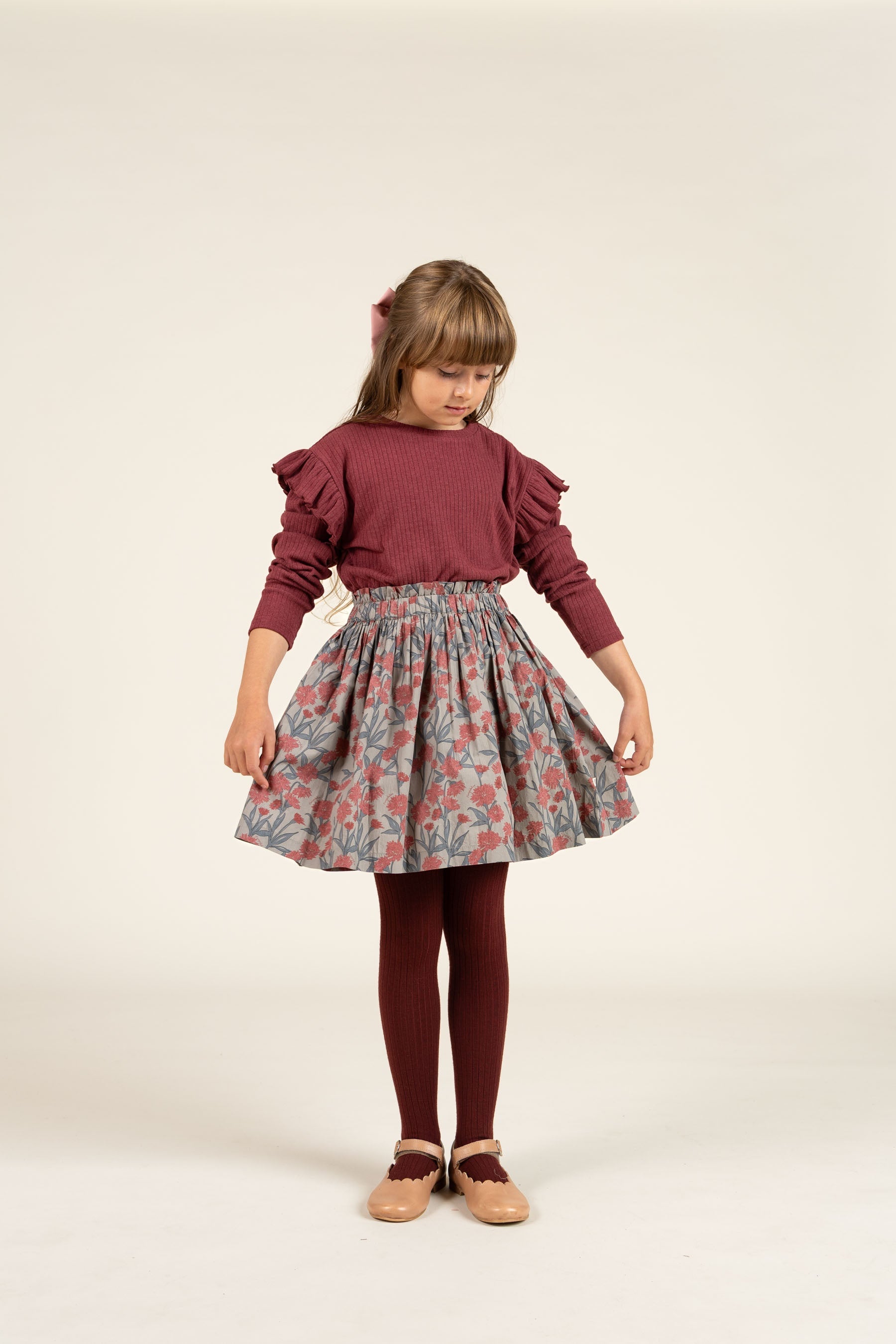 Nederdel i Printet bomulds-poplin - Tween - Rose / Green | 100718 Amy