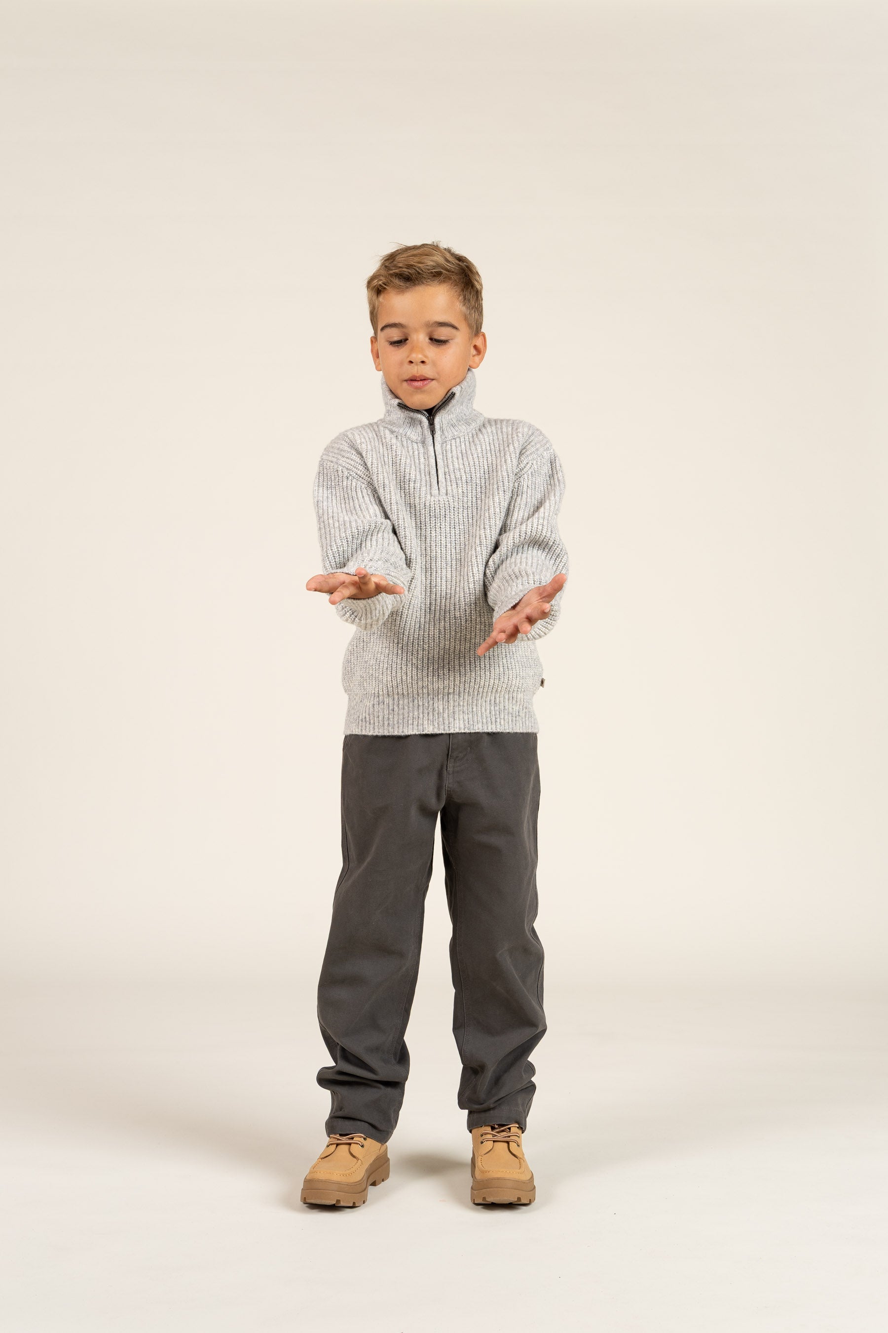 Sweater i Uldmix med kort lynlås - Tween - Grey Melange | 100753 Adam